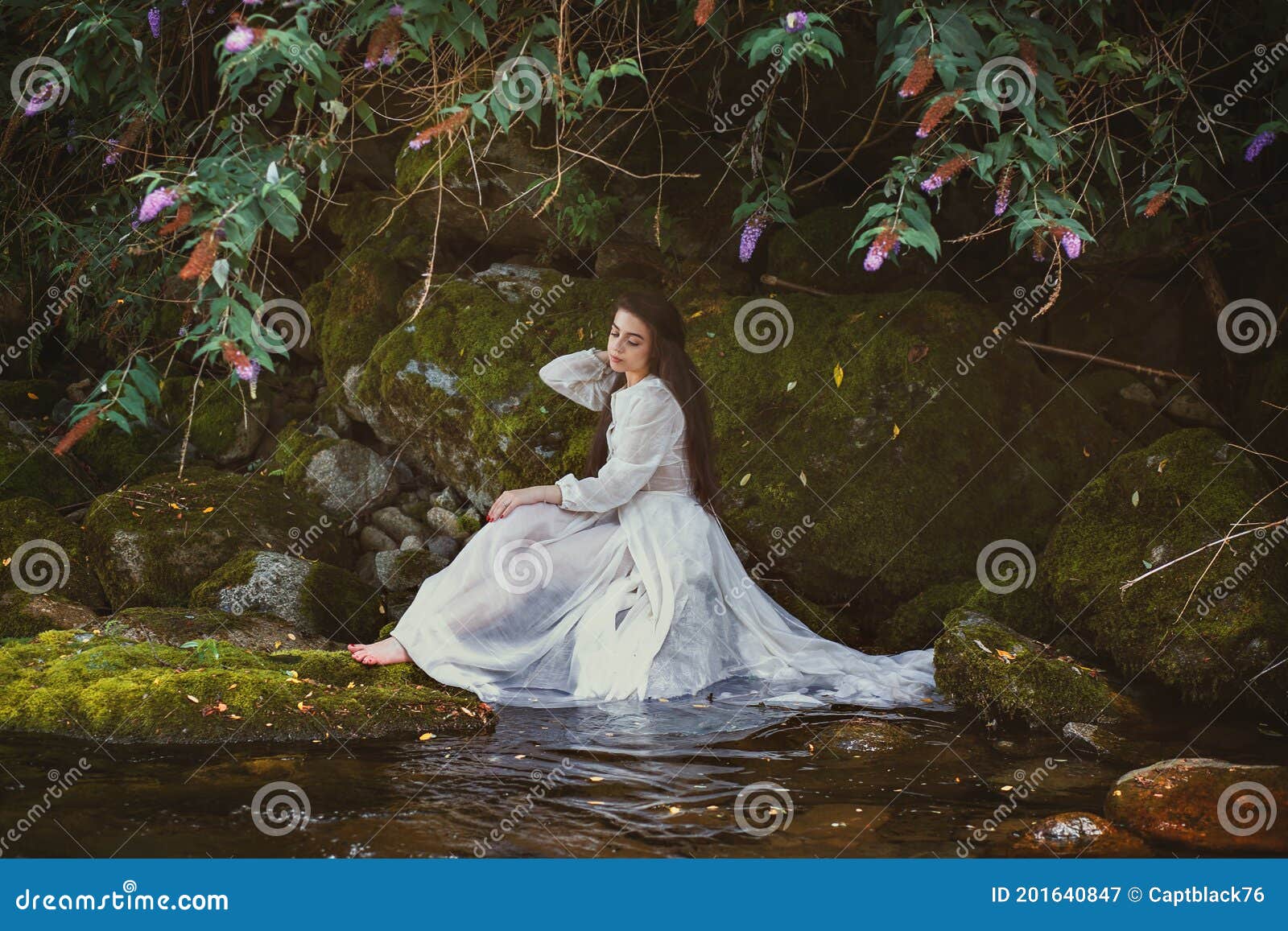 Woman among Flowers of the Stream Stock Image Image of light