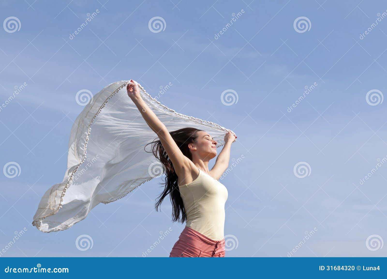 Woman with flying scarf stock photo. Image of pretty 31684320