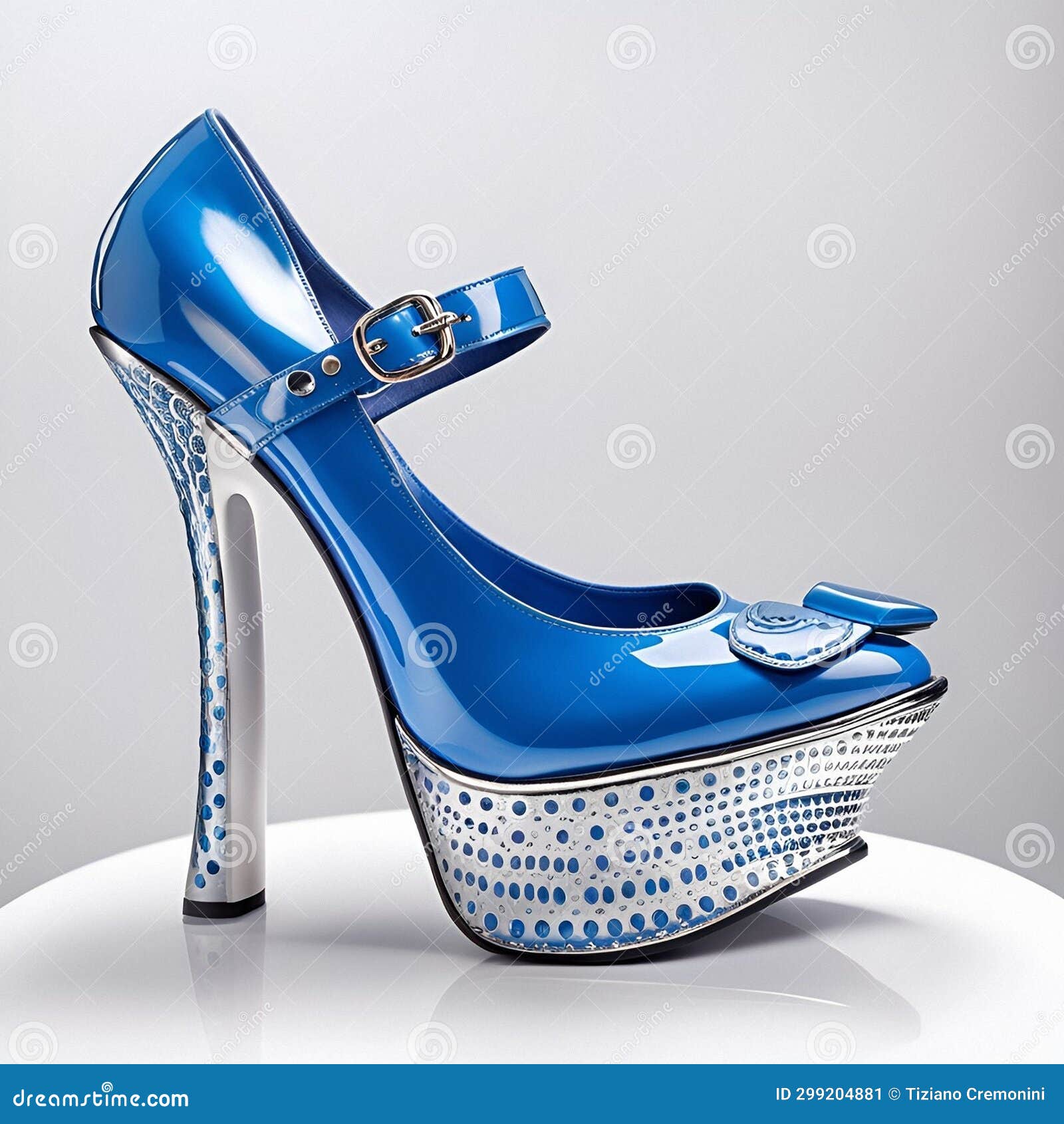 Woman Footwear, Blue Glossy Leather High Heel Shoe, Generative Ai ...