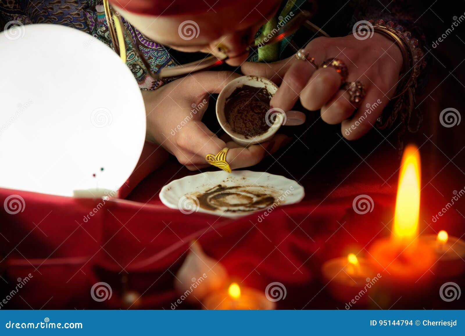 Woman Fortune Teller Looking in Empty Coffee Cup Stock Photo Image of