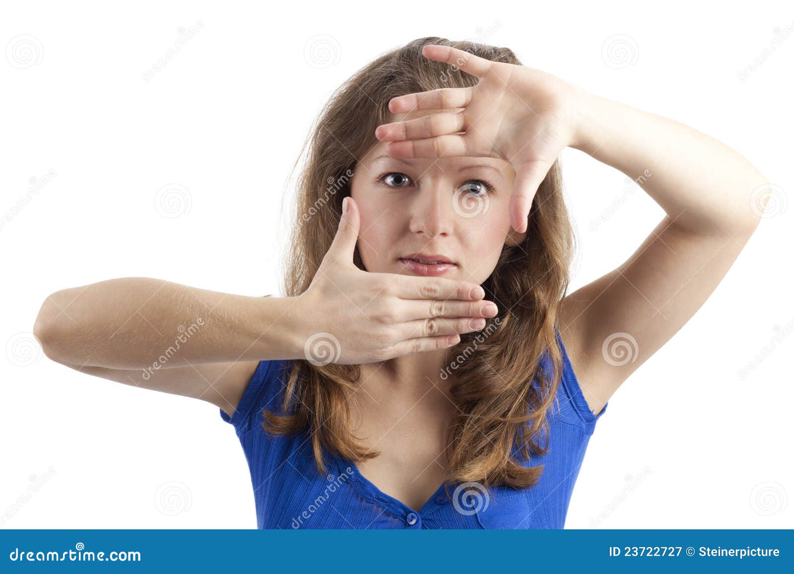Woman frames her face stock image. Image of focus, narrow 23722727
