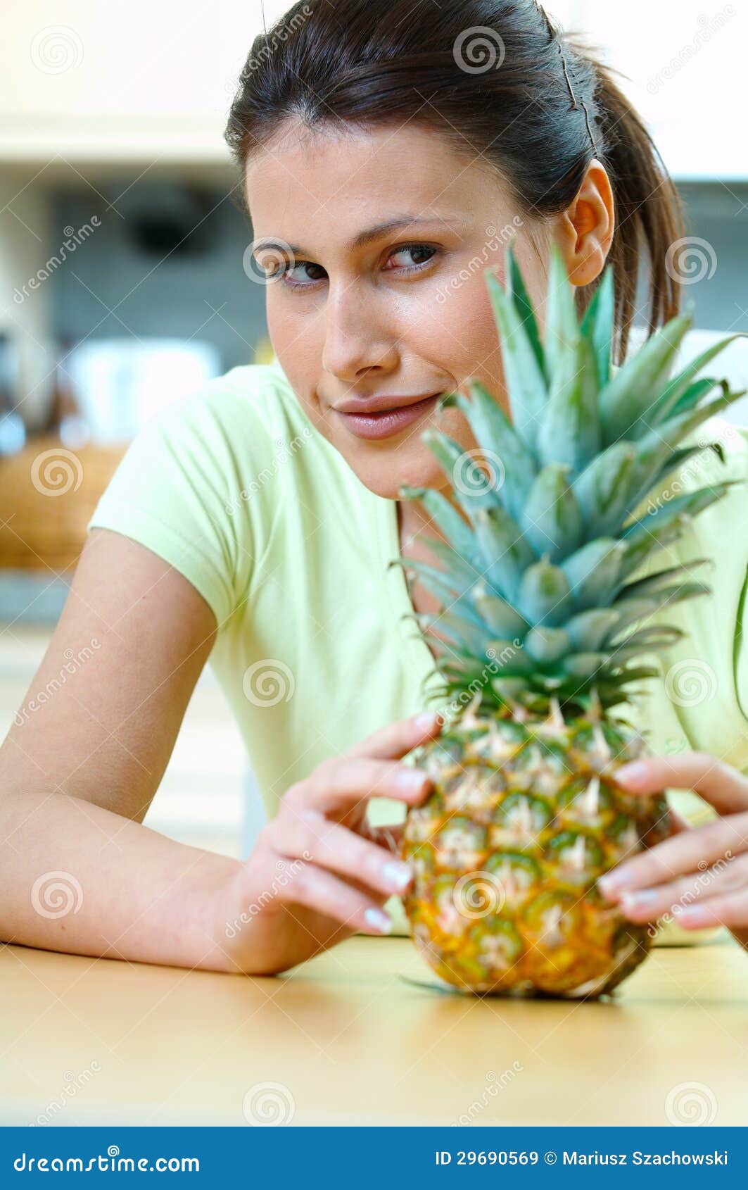 Woman with fresh pineapple stock image. Image of attractive 29690569