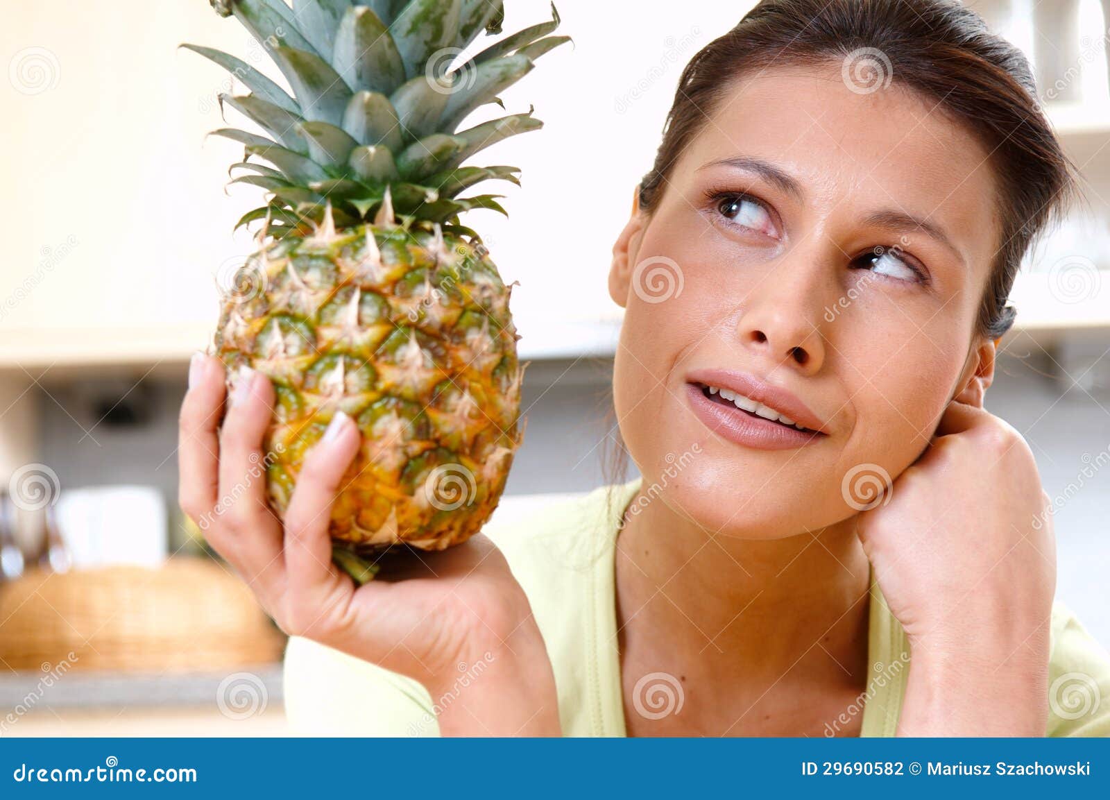 Woman with fresh pineapple stock photo. Image of vegetarian 29690582