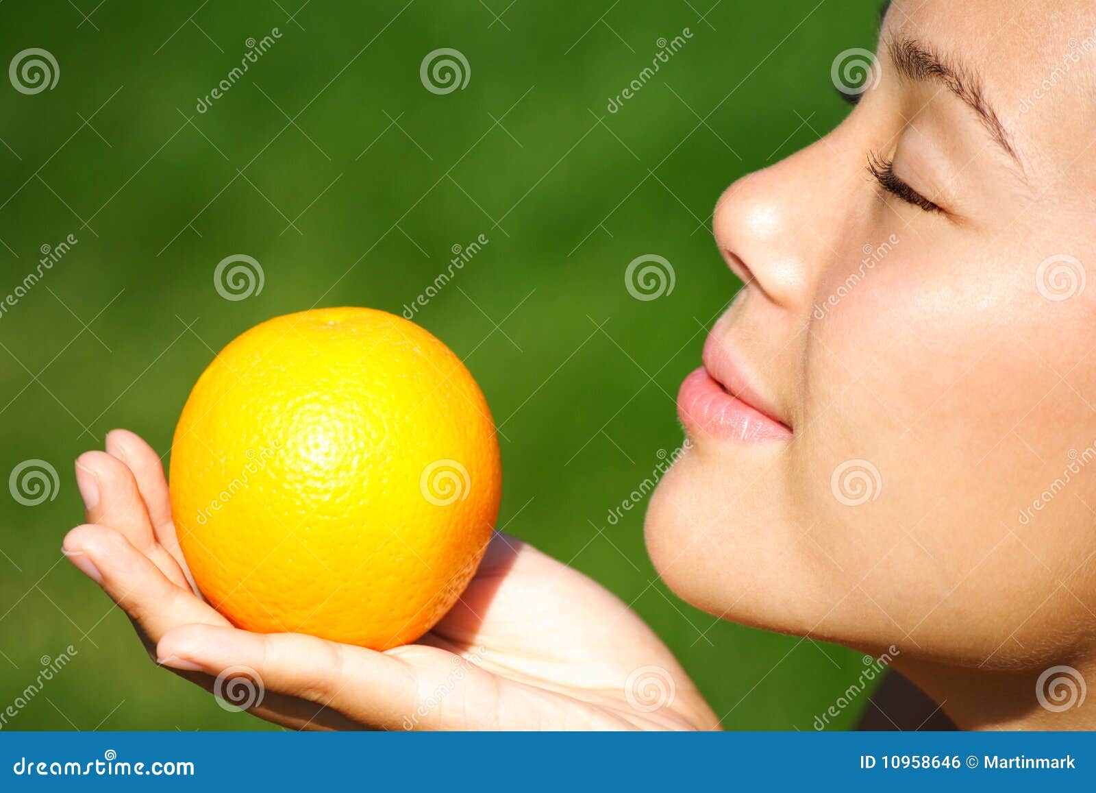Woman with Fruit Orange Smell Stock Photo Image of female, enjoying