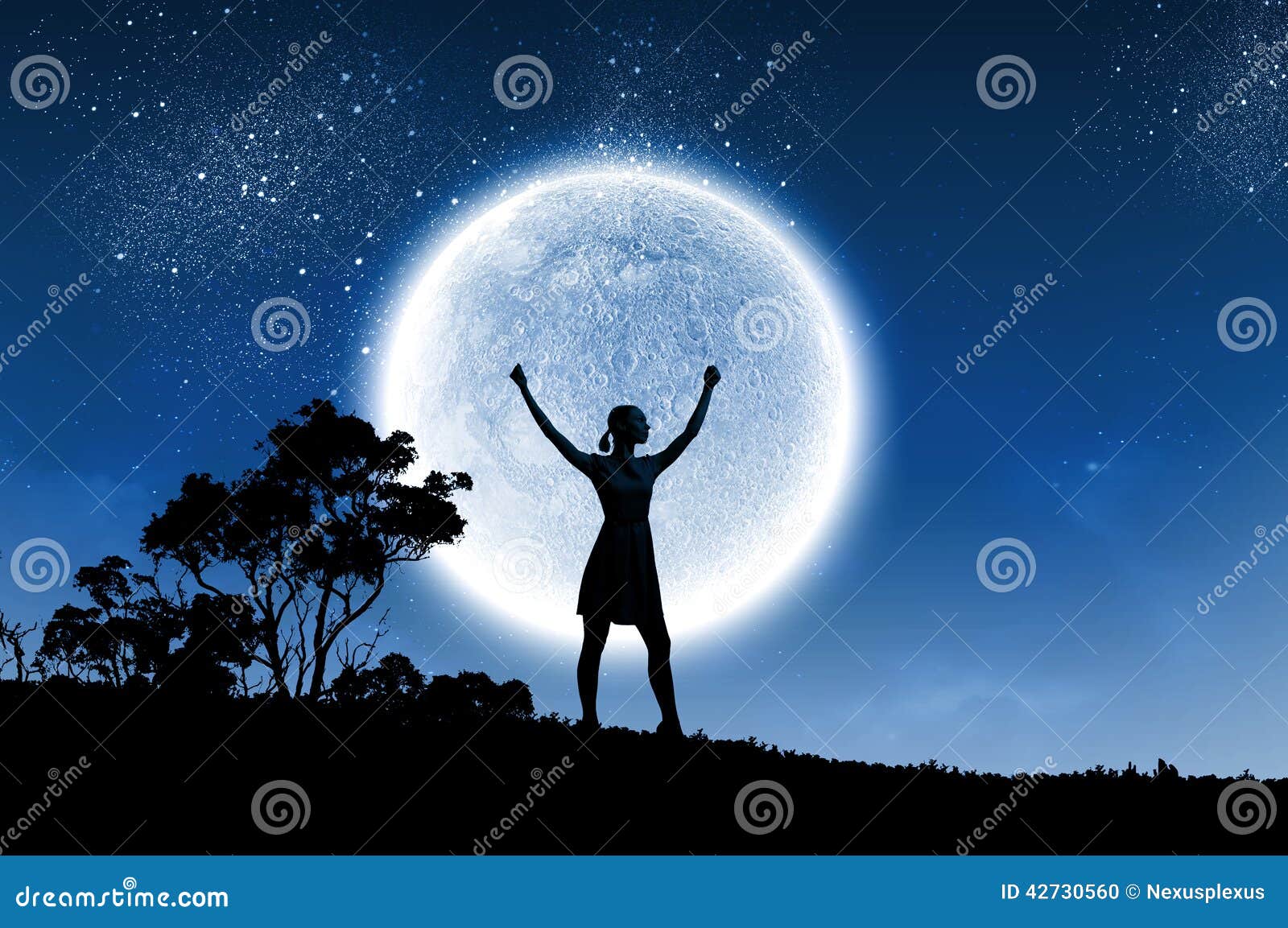 Women Silhouette Against Full Moon PNG Images