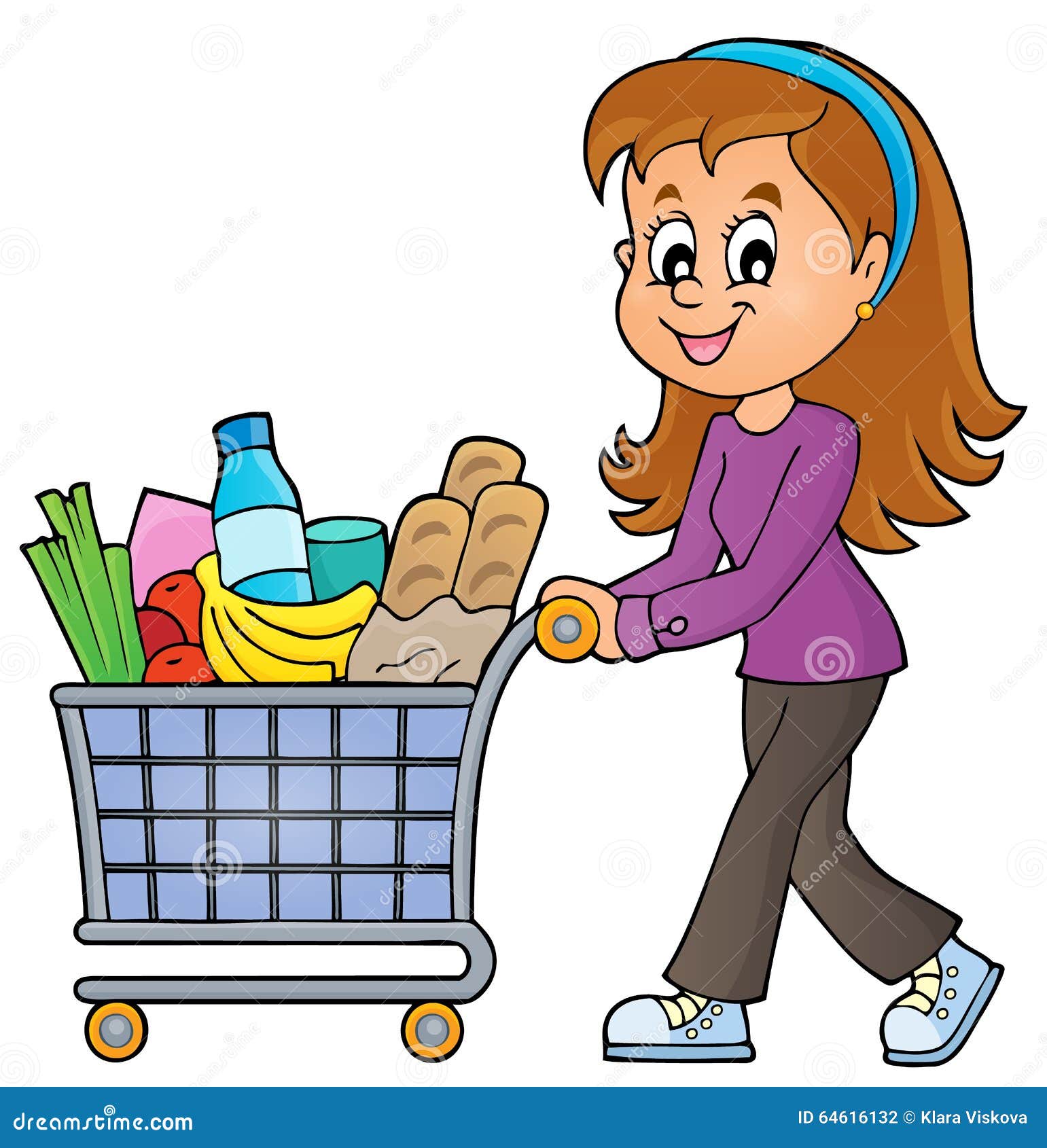 Woman With Full Shopping Cart Stock Vector Illustration Of Groceries Commerce 64616132