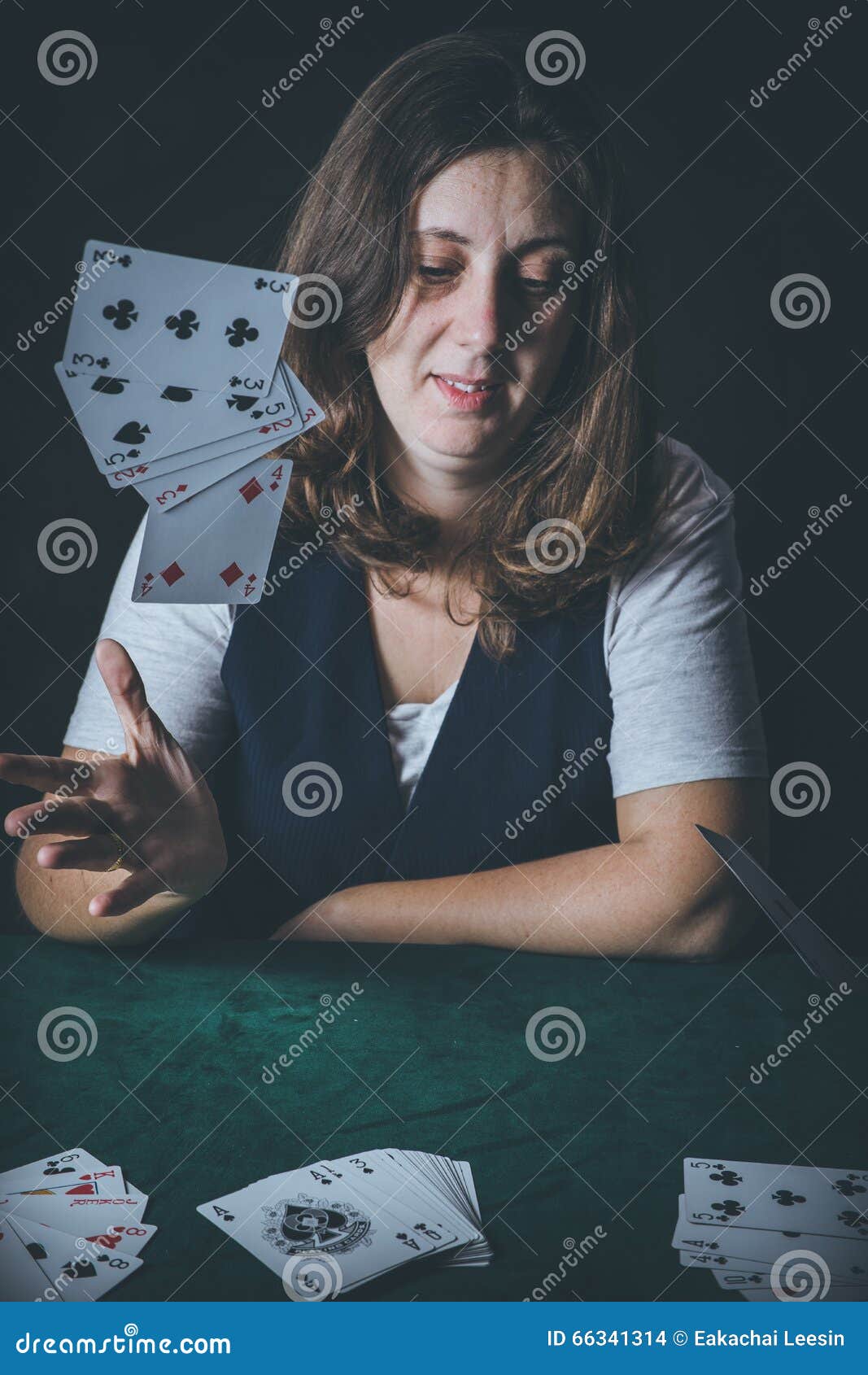 Woman gambling cards stock photo. Image of leisure, depressed - 66341314