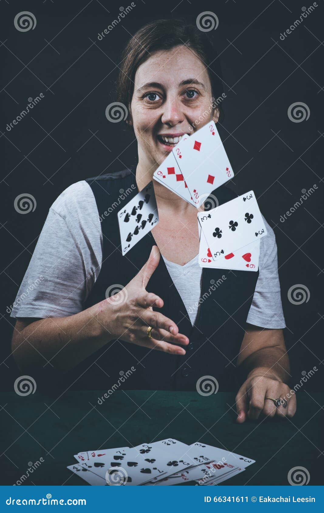 Woman gambling cards stock image. Image of gamble, fear - 66341611