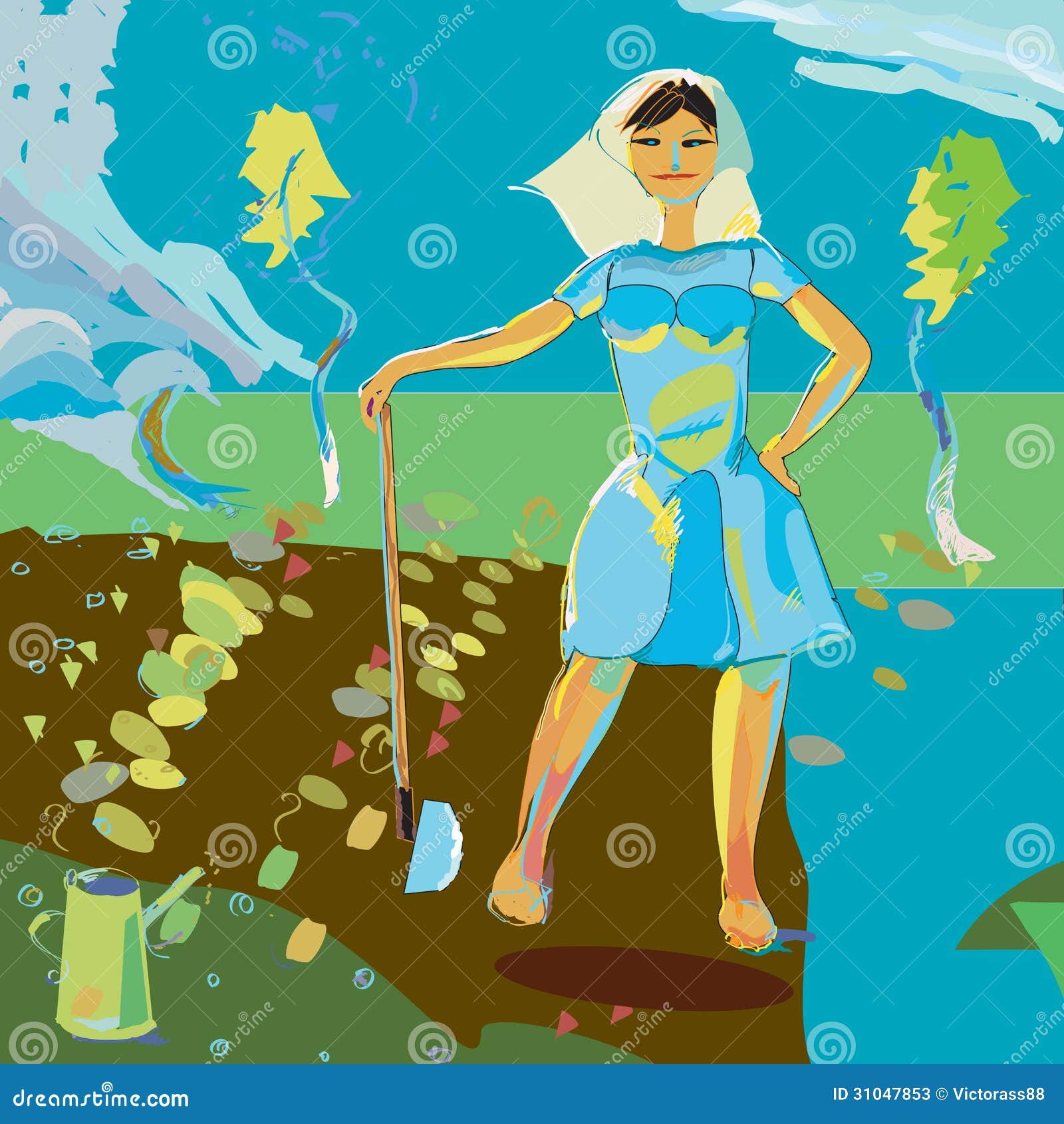 Woman gardening stock vector. Illustration of girl, weather - 31047853