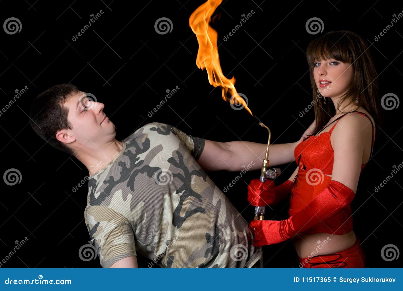 Cosplay torch couple archaeologist woman scared