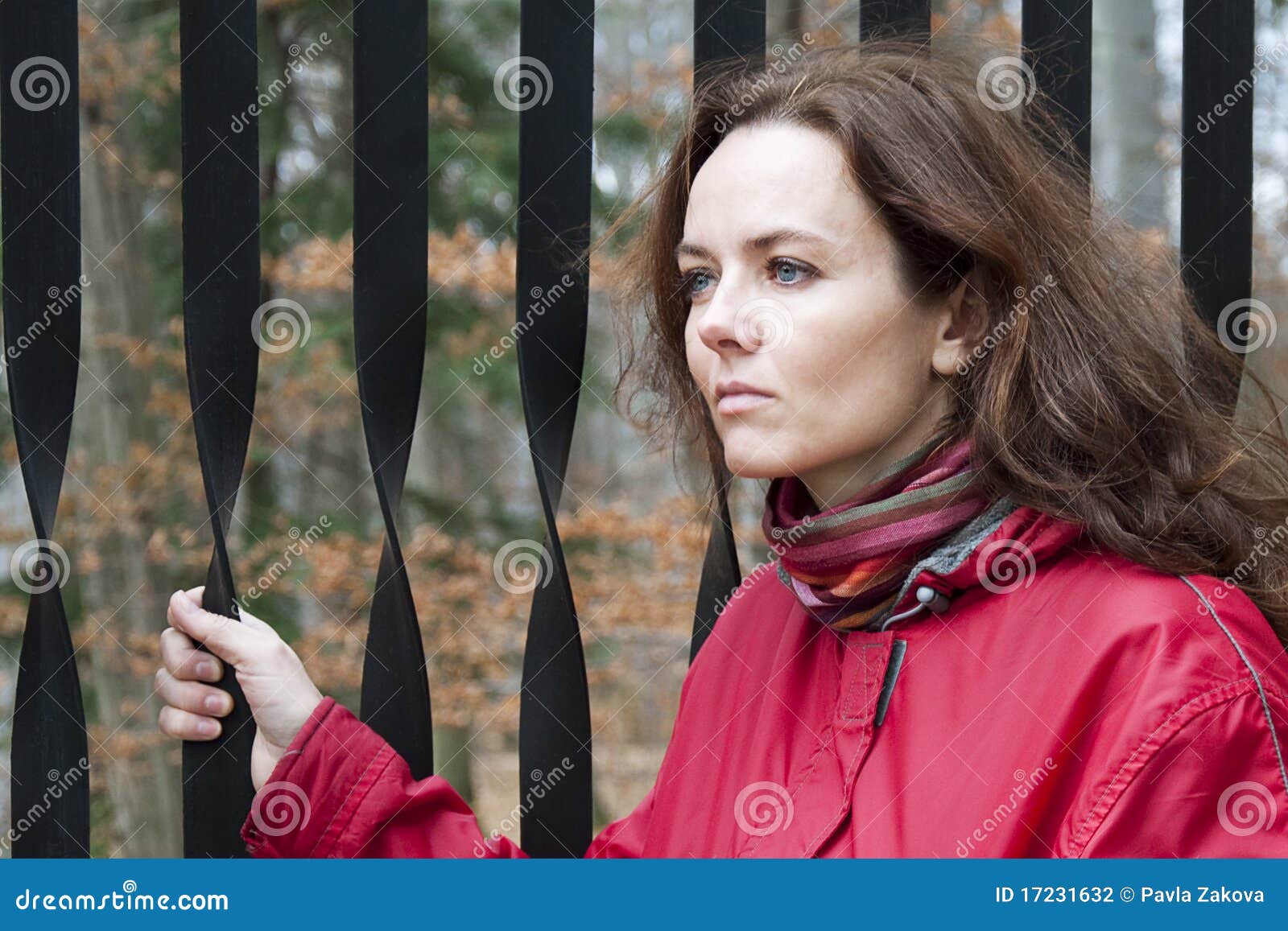 Woman by the gate stock photo. Image of fall, face, thoughtful 17231632