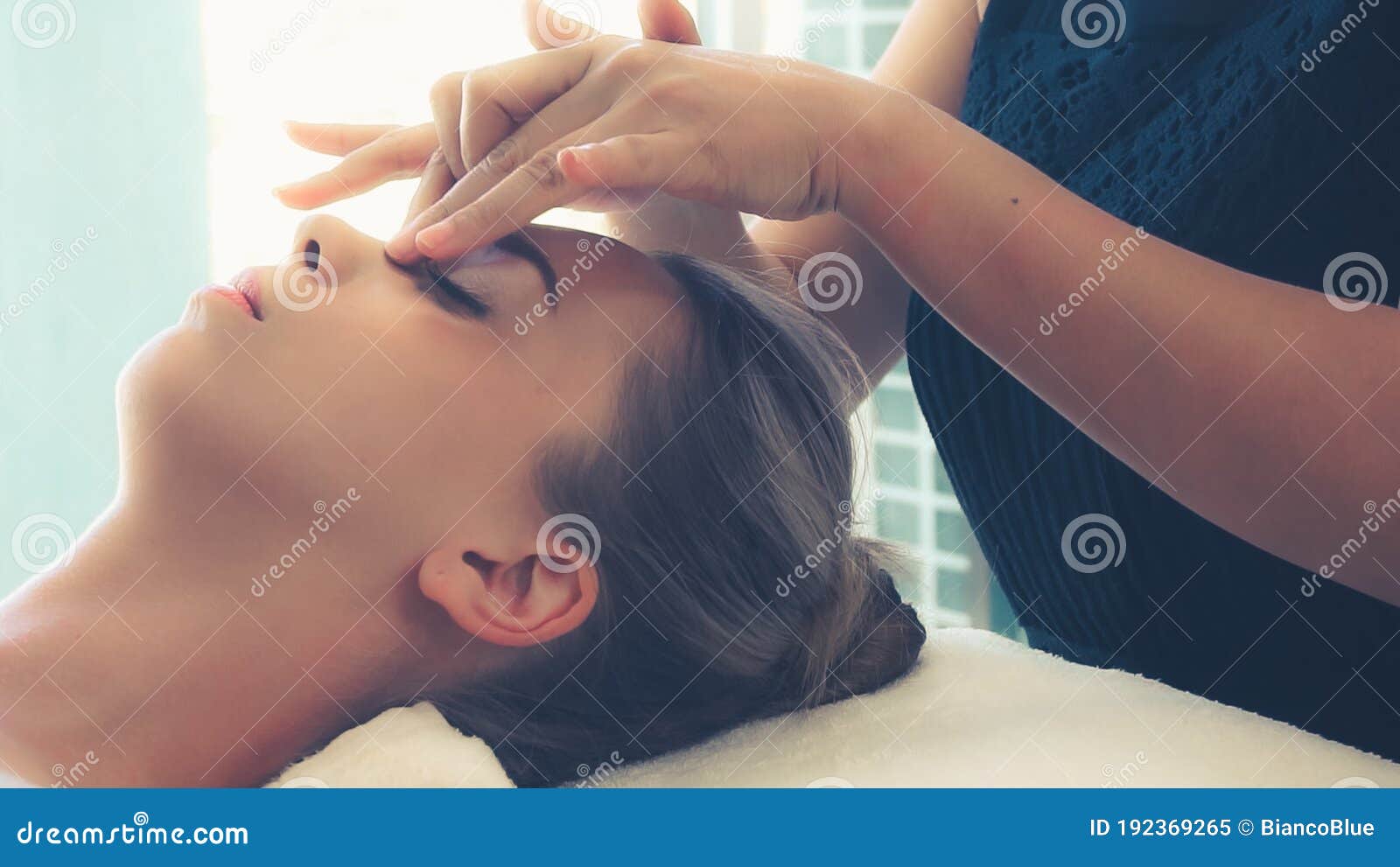 Woman Gets Facial And Head Massage In Luxury Spa Stock Image Image Of Fresh Health 192369265