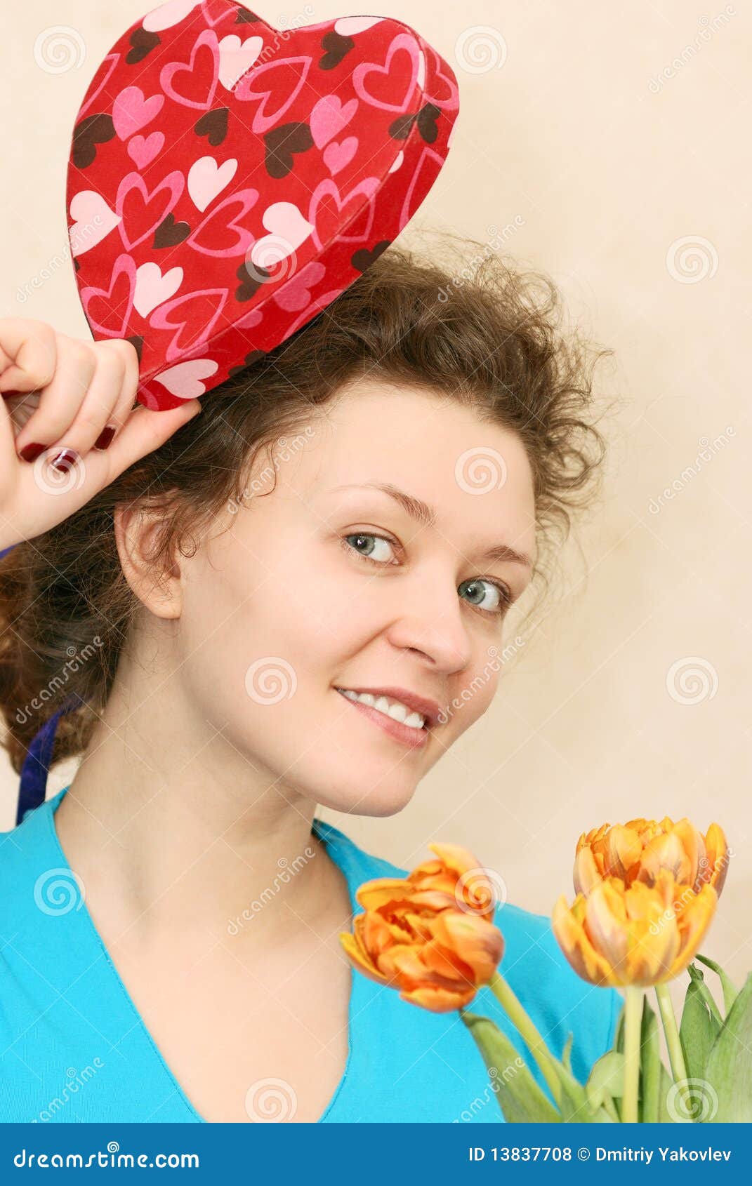Woman Getting Flowers and Gift Stock Photo Image of sofa, flower