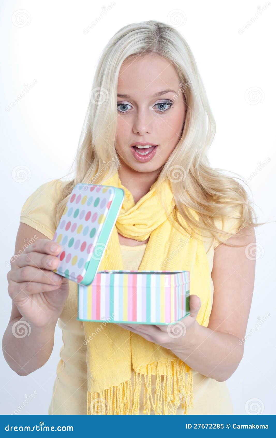 Woman with a gift pack stock image. Image of amazed, parcel 27672285