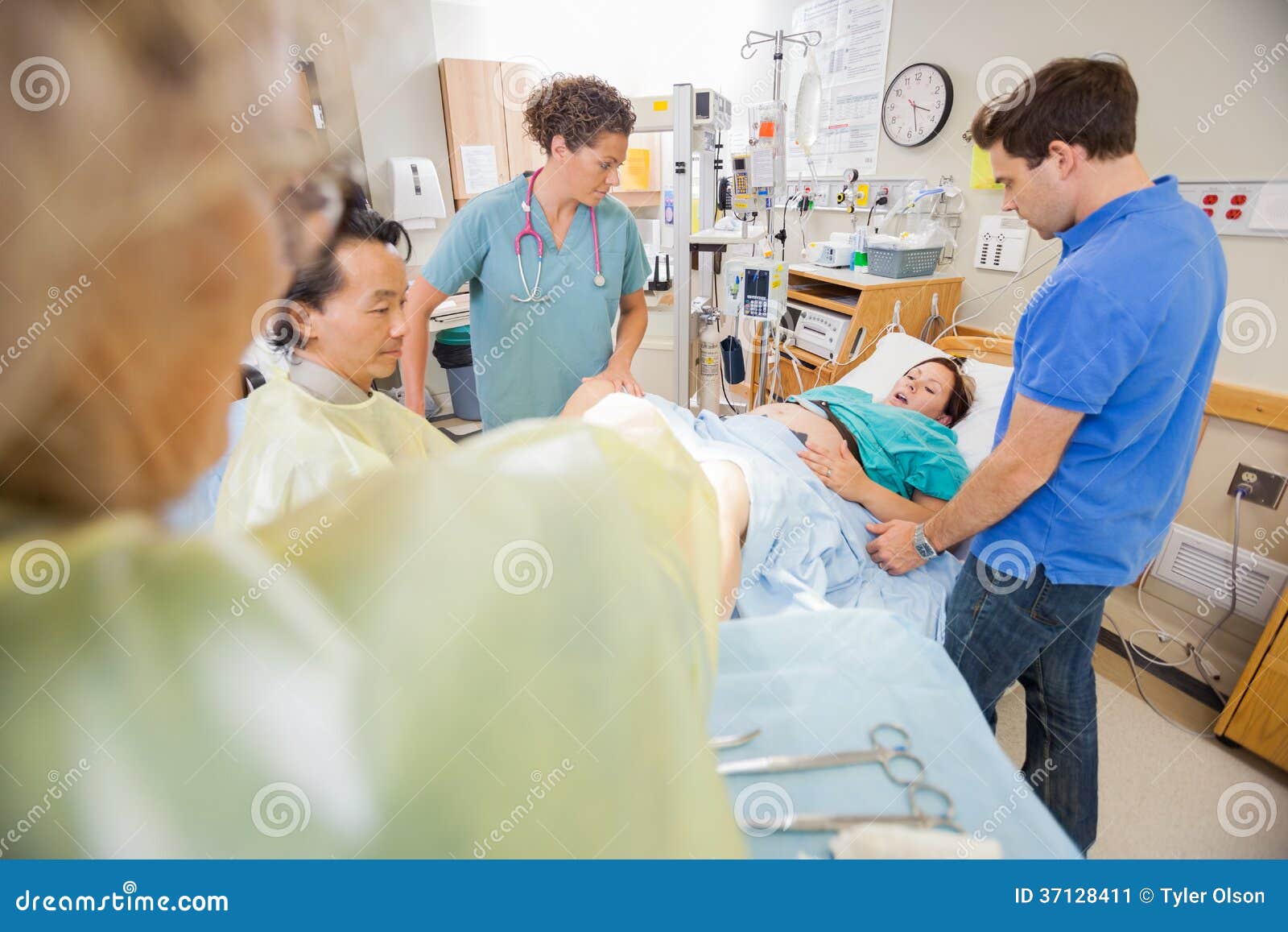 Woman Giving Birth in Hospital Stock Image picture