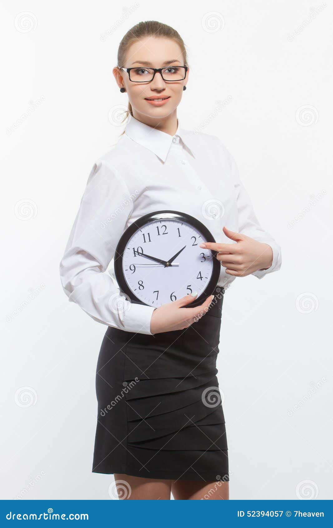 Woman In Glasses With Clock Stock Image Image Of