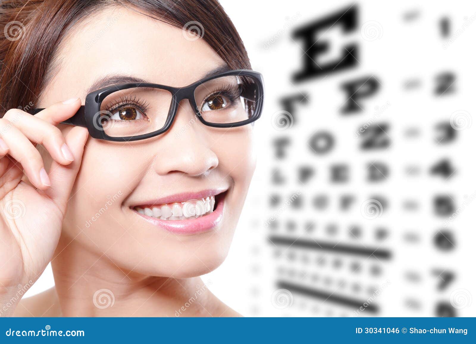 Woman with Glasses and Eye Test Chart Stock Photo Image of background