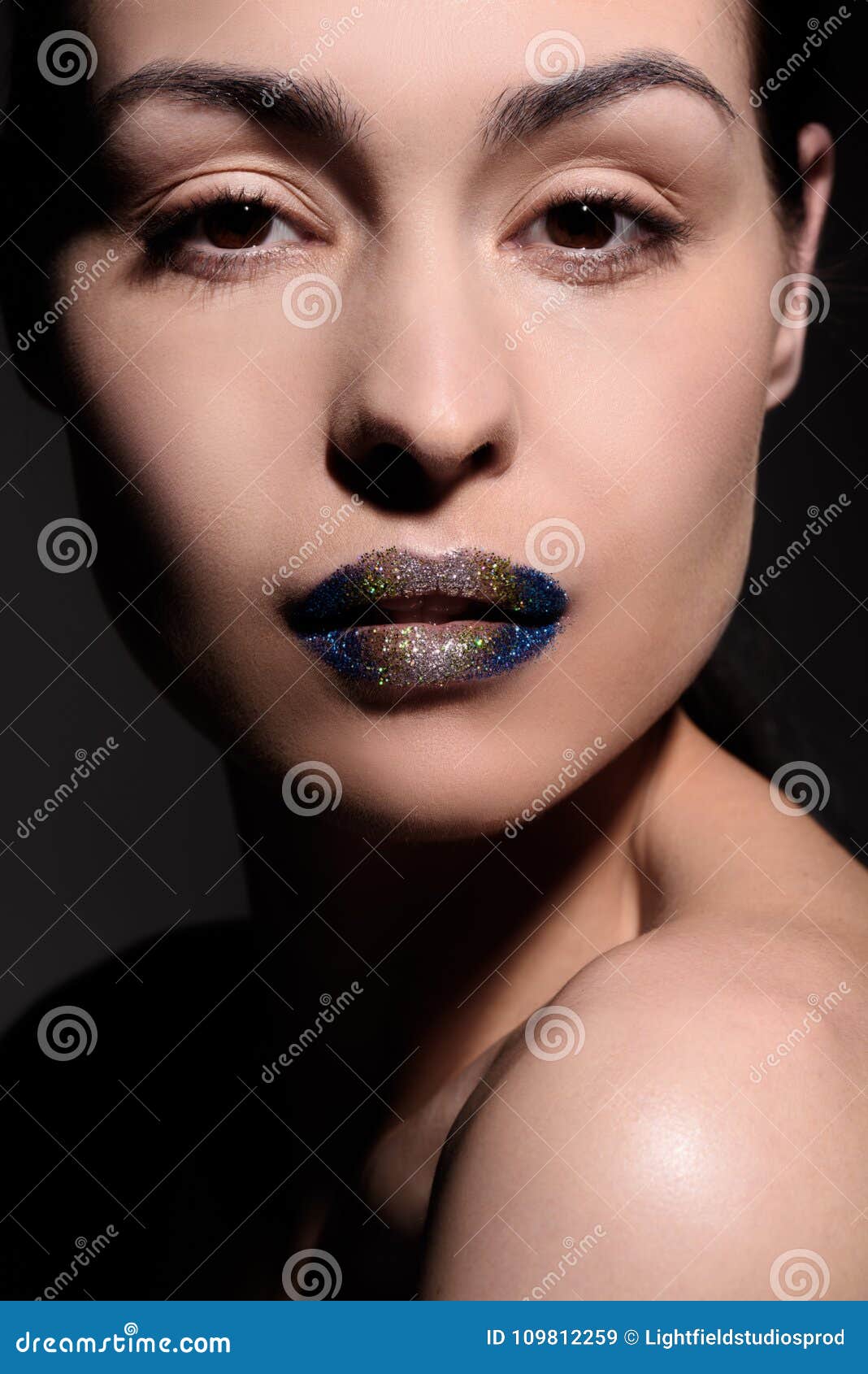 Woman with glitter lips stock image. Image of makeup 109812259