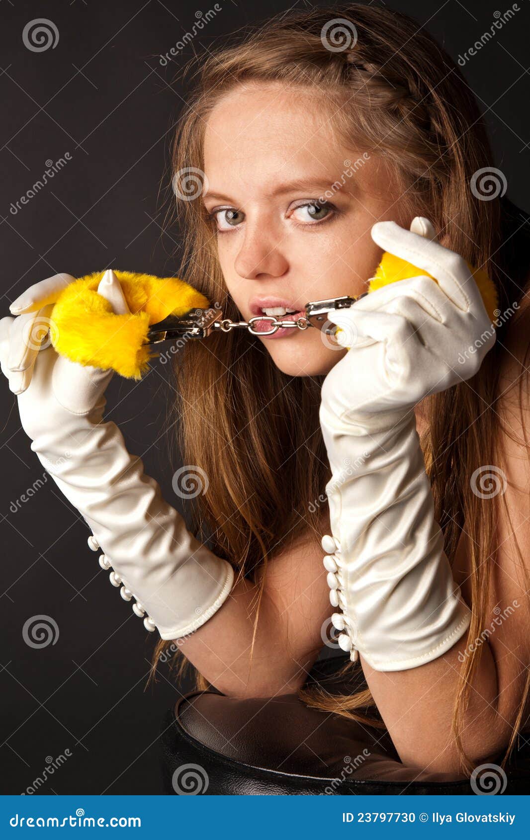 Woman in Gloves with Handcuffs Stock Photo Image of girl, clean 23797730