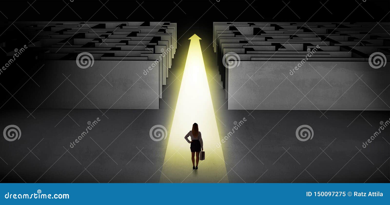 woman going straight ahead between two mazes