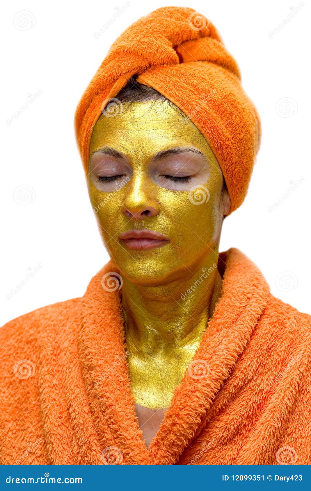 Woman with gold face mask stock image. Image of golden 12099351