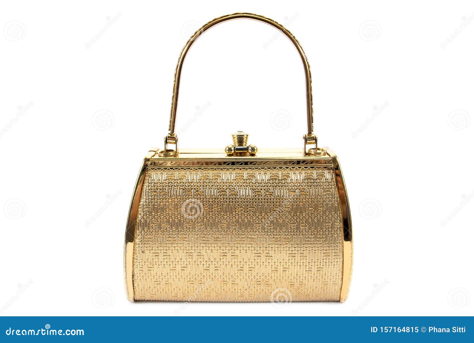 woman gold handbag  on white background. gold handbag 