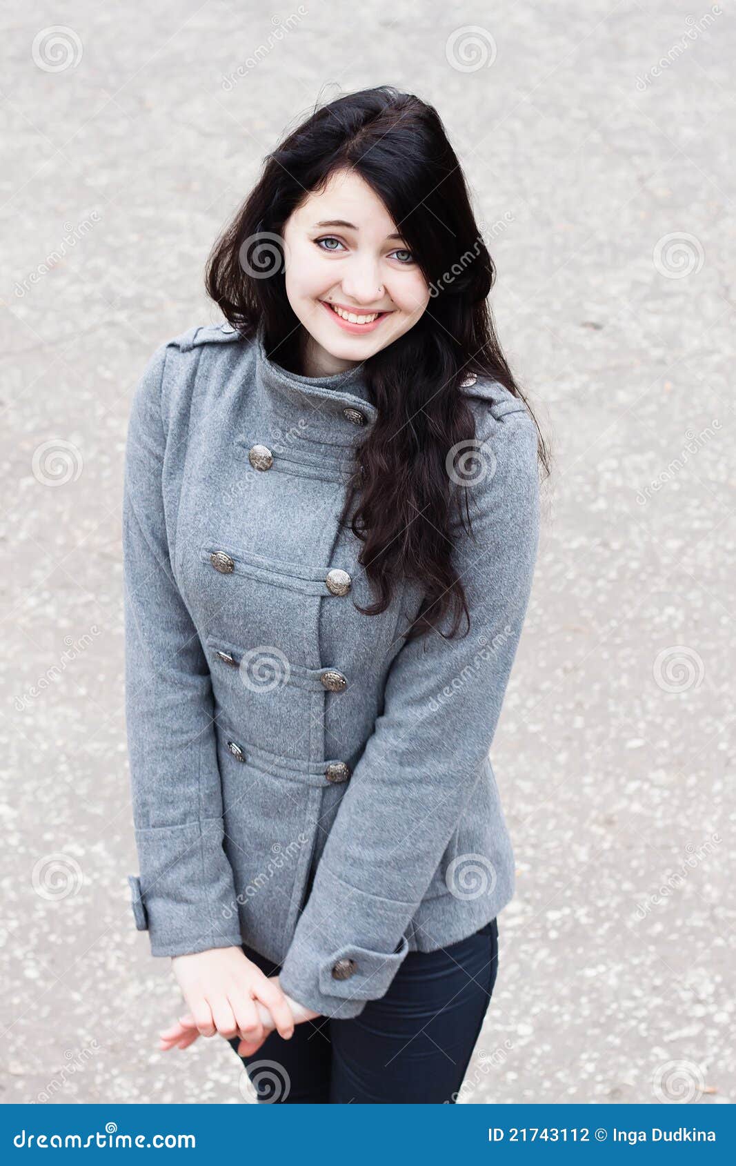 Woman in a gray coat stock photo. Image of person, gray 21743112