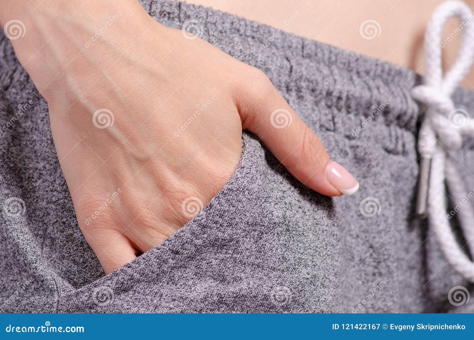 Woman in Gray Cotton Shorts Pocket Macro Stock Image - Image of cutout ...