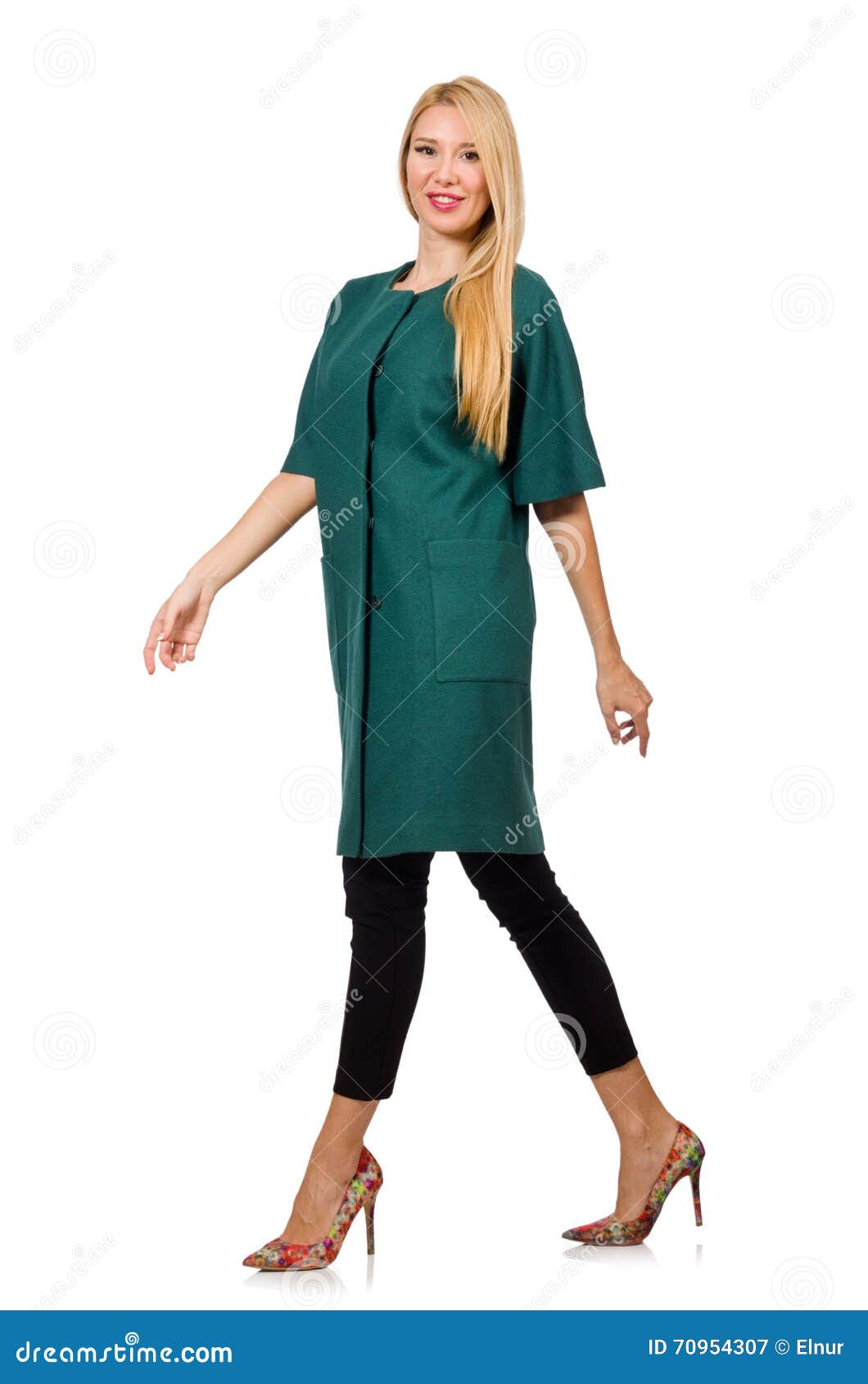 Woman in Green Coat Isolated on White Stock Image Image of lady