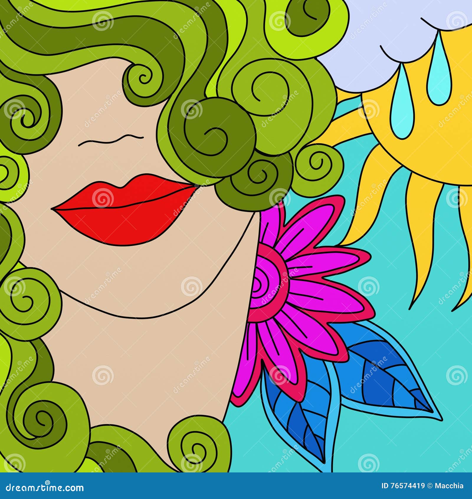 Woman with green hair stock illustration. Illustration of face - 76574419