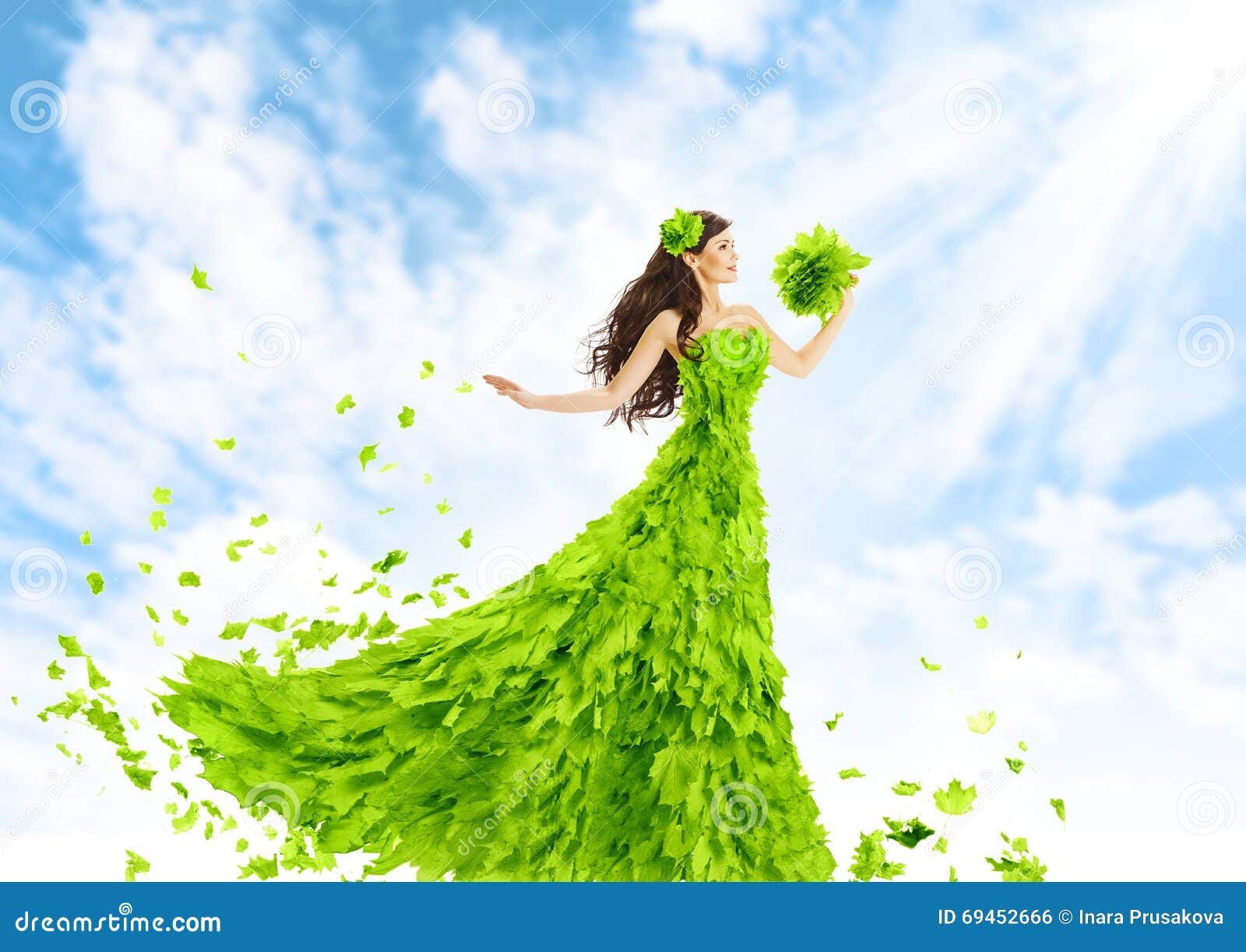 Woman Green Leaves Dress, Nature ...