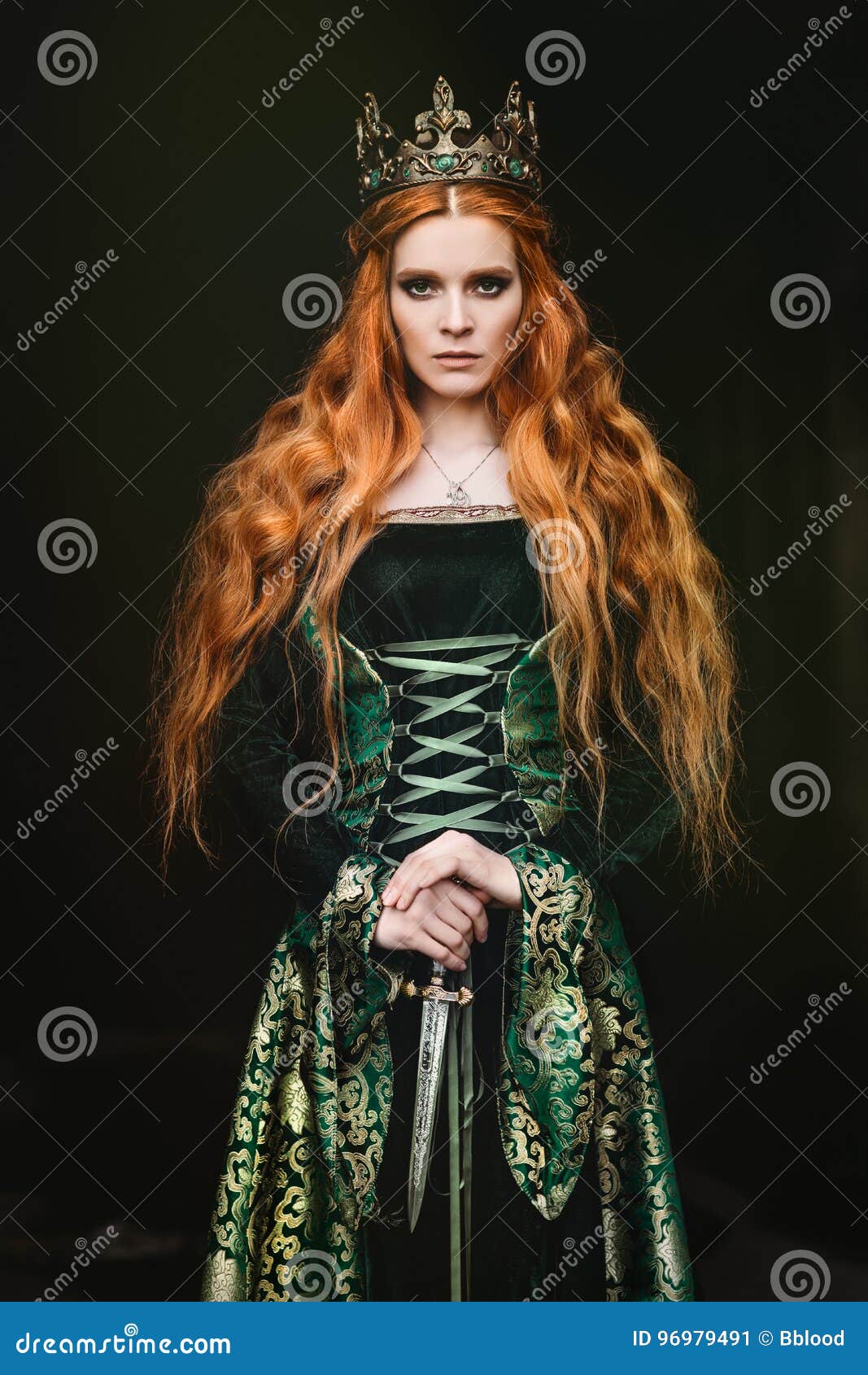 woman in green medieval dress