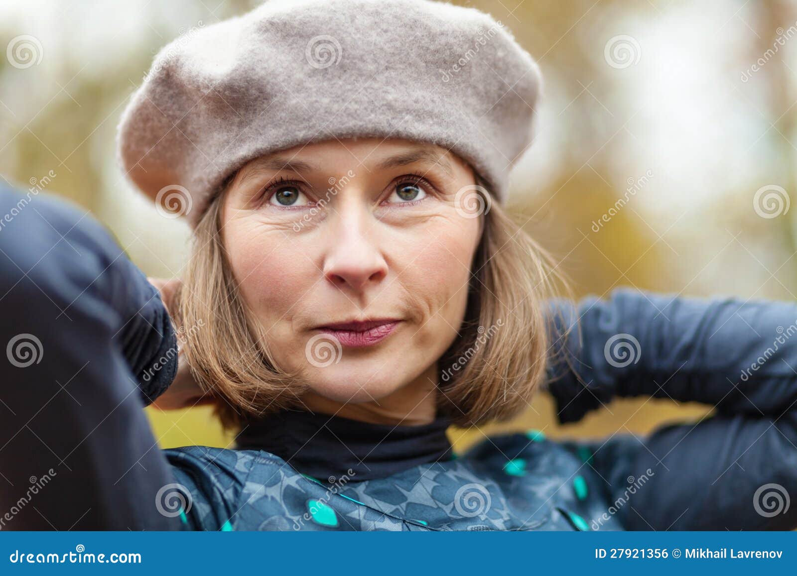 Woman in grey beret stock photo. Image of single, middle 27921356