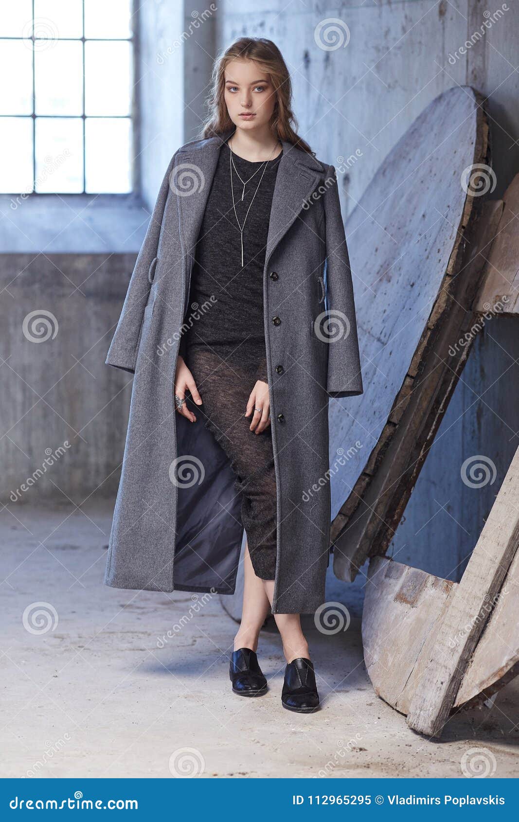 A Woman in a Grey Spring Coat. Stock Image Image of fashion, modern
