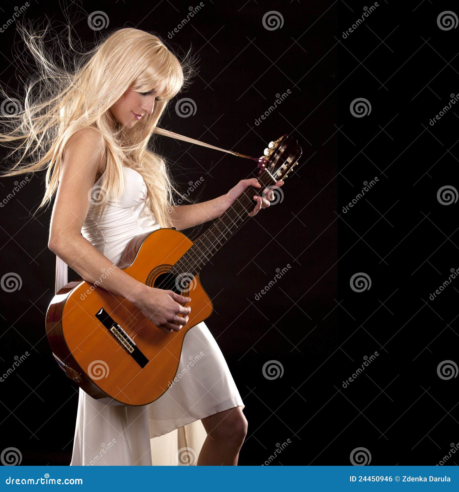 Woman and guitar stock photo. Image of hold, female, model 24450946