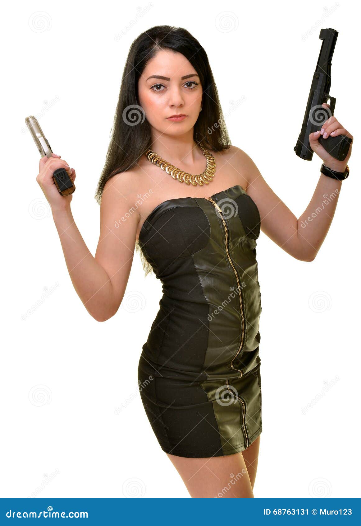 Woman with gun stock image. Image of beauty, aiming, face - 68763131