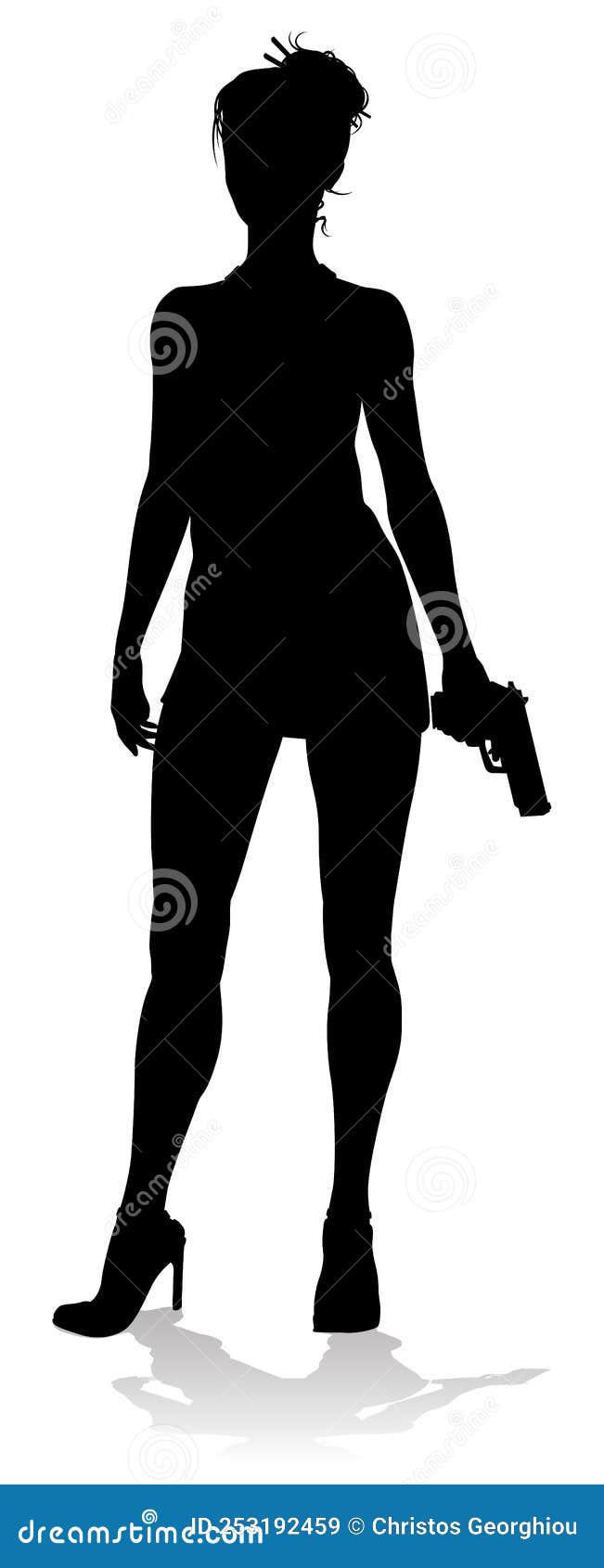 Woman Gun Silhouette Detective Secret Agent Spy Stock Vector