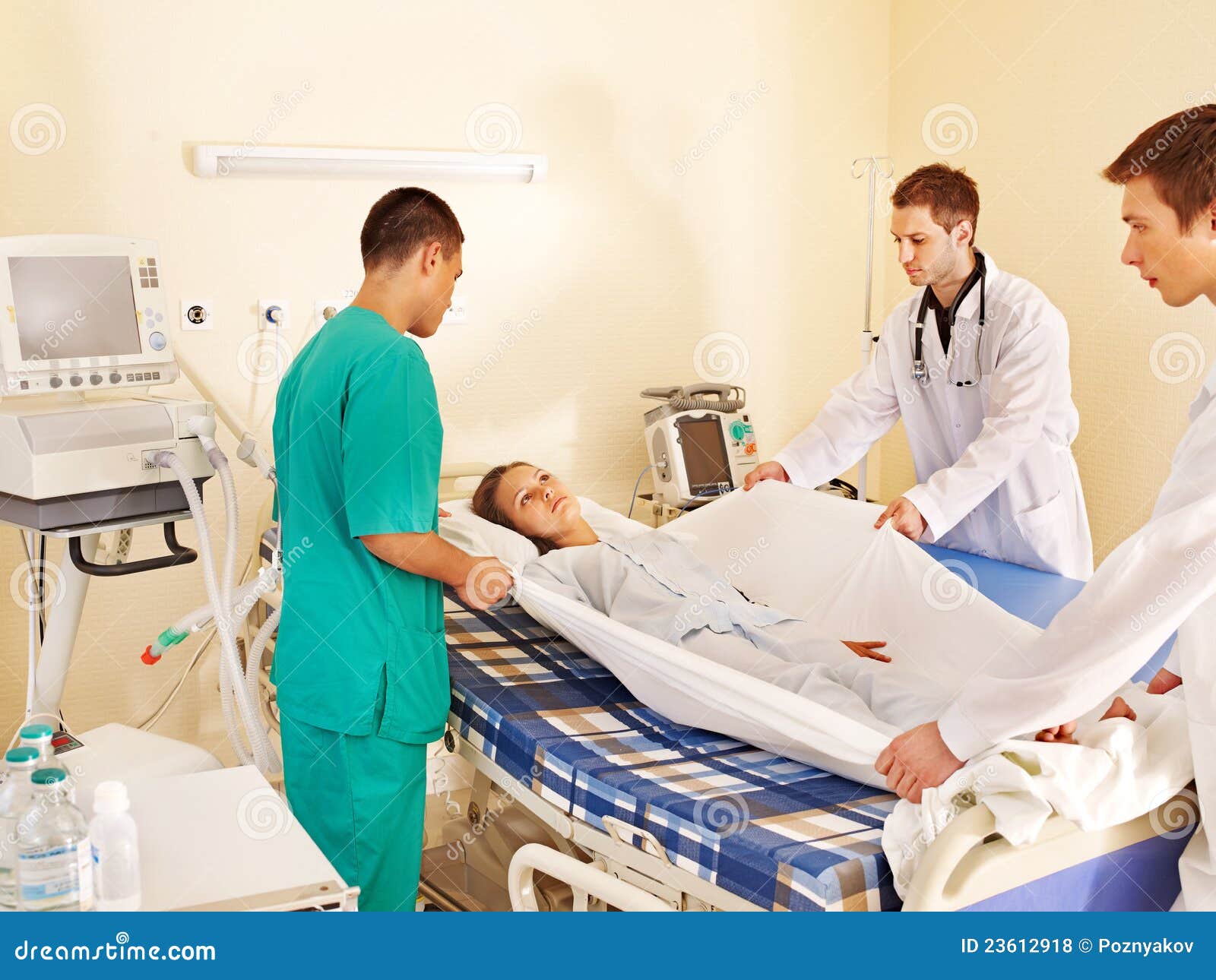 Woman on Gurney in Operating Room. Stock Photo Image of paramedic