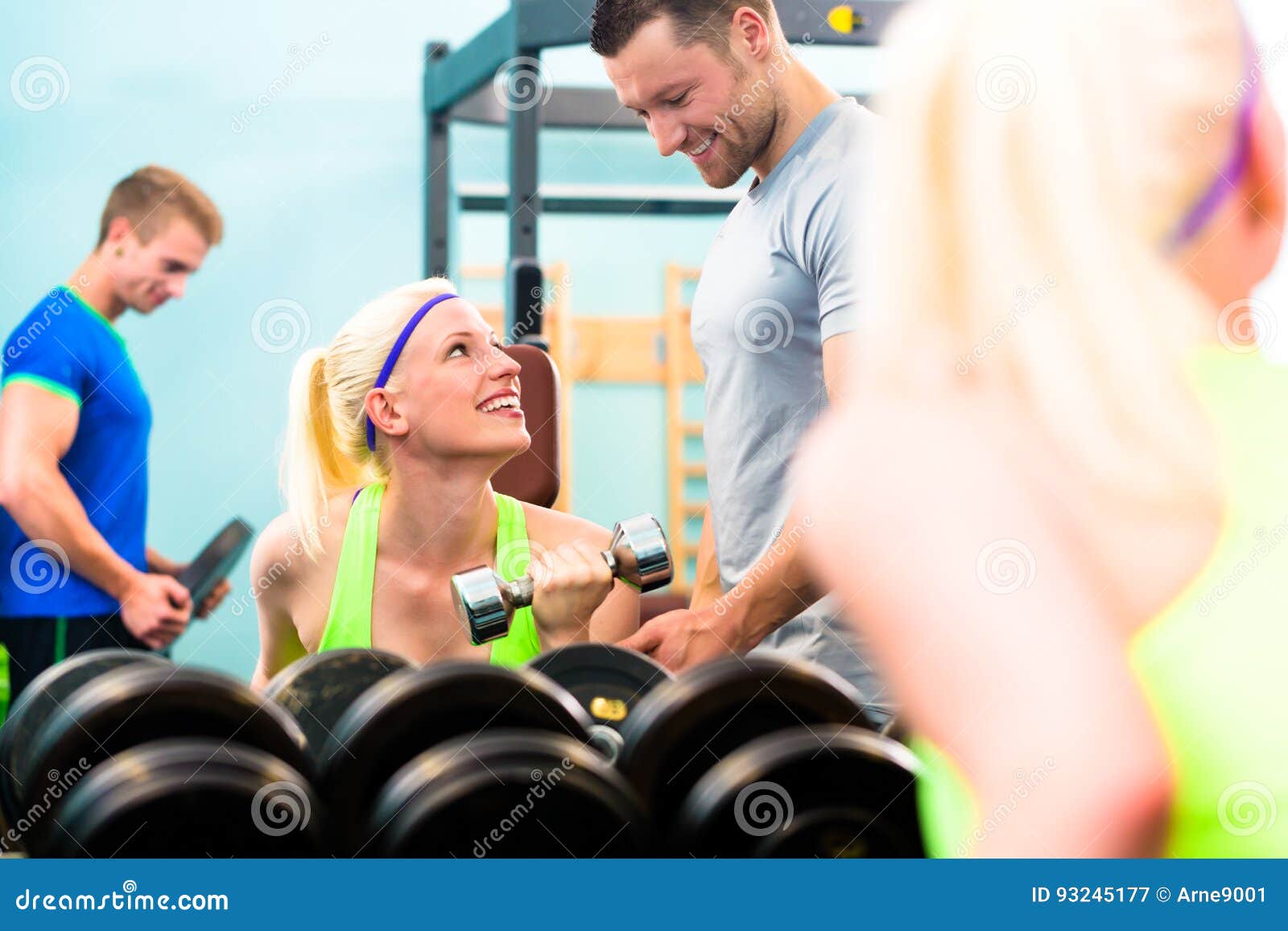 Woman in Gym Training with Dumb Bells Stock Image Image of young