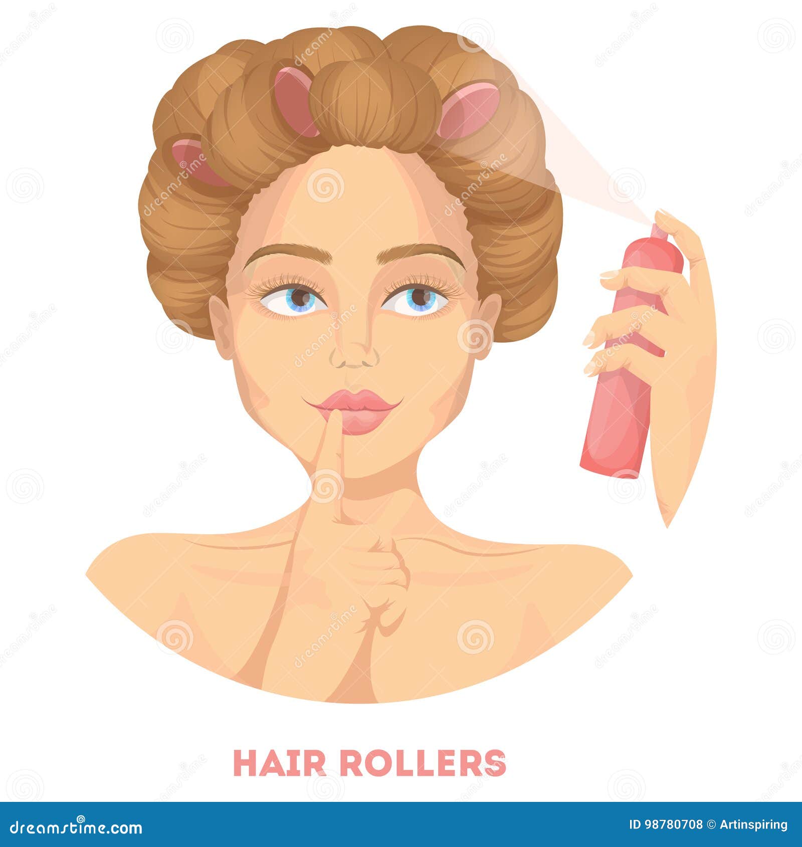 Woman with hair rollers. stock vector. Illustration of hair 98780708