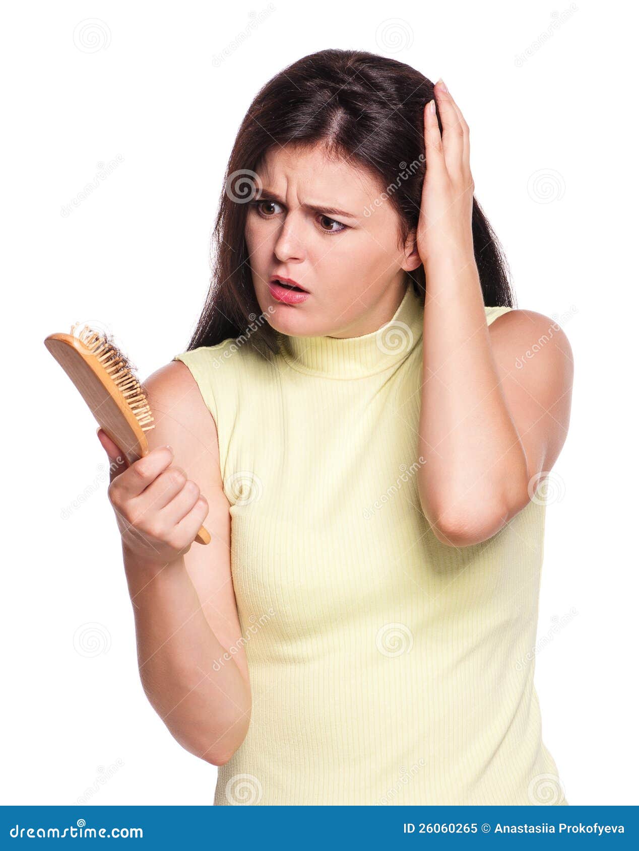 Woman with hairbrush stock image. Image of object, closeup 26060265