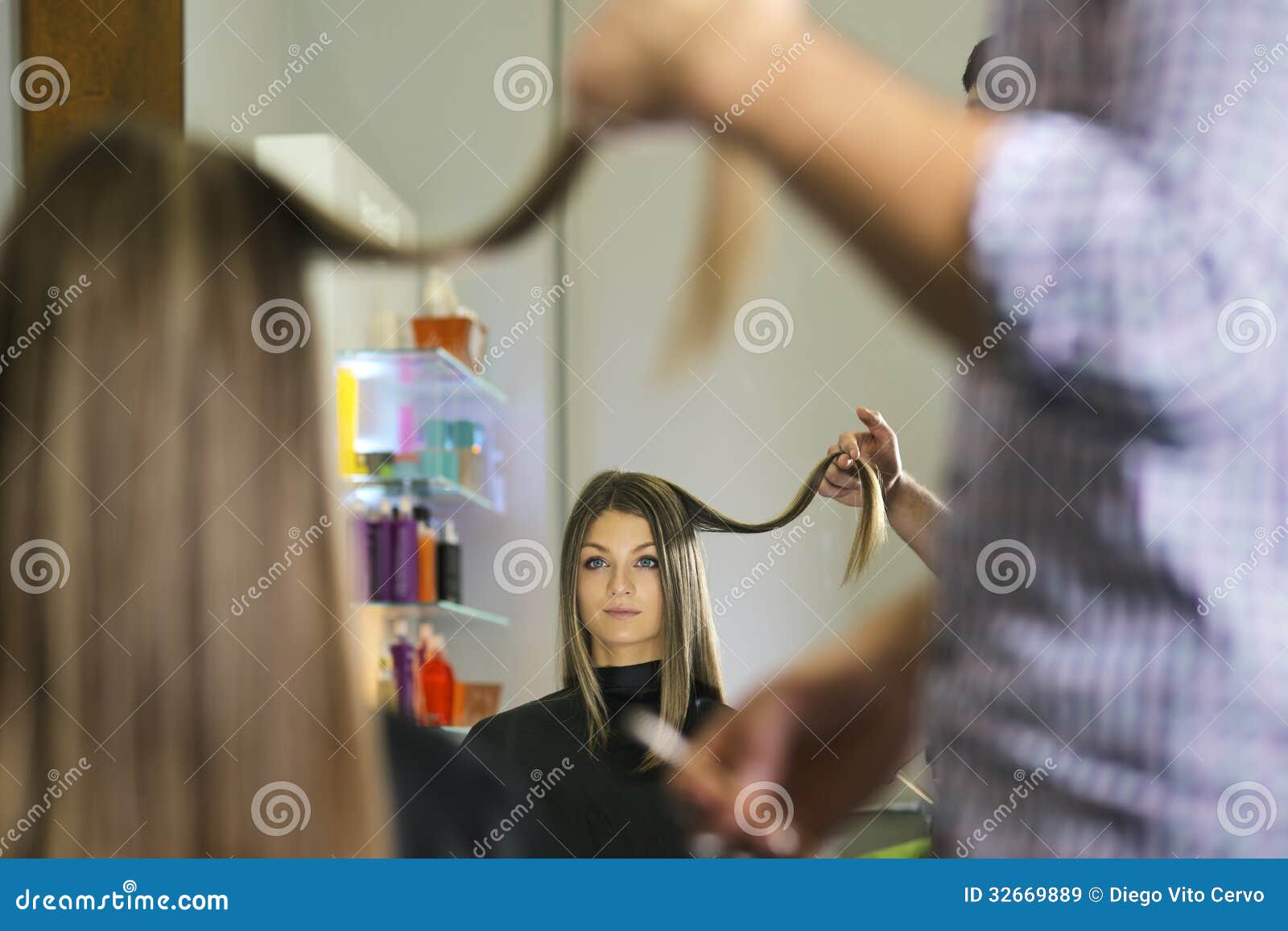 Woman In Hairdresser Shop Cutting Long Hair Royalty Free 