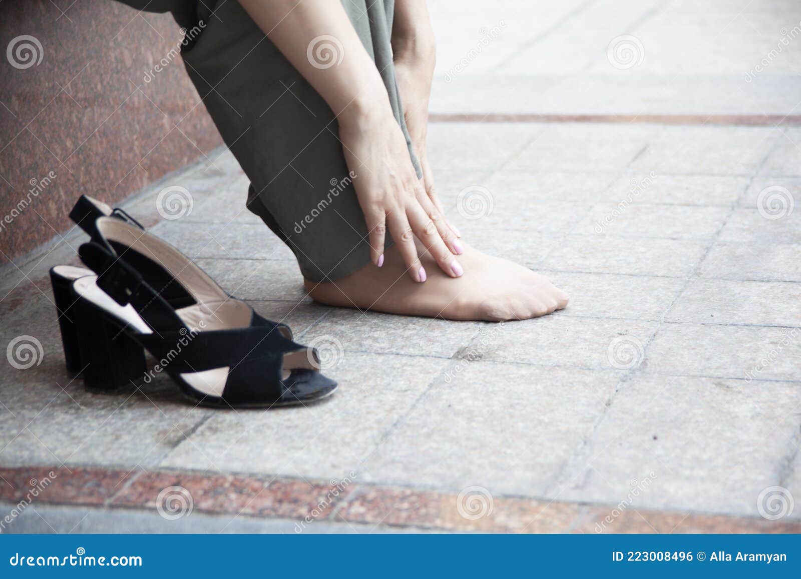 Woman Hand in Ache Leg and High Shoes Stock Photo - Image of female ...