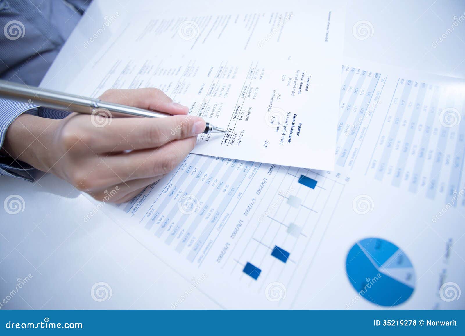 Woman Hand and Business Report Stock Photo - Image of analyst, graphs ...