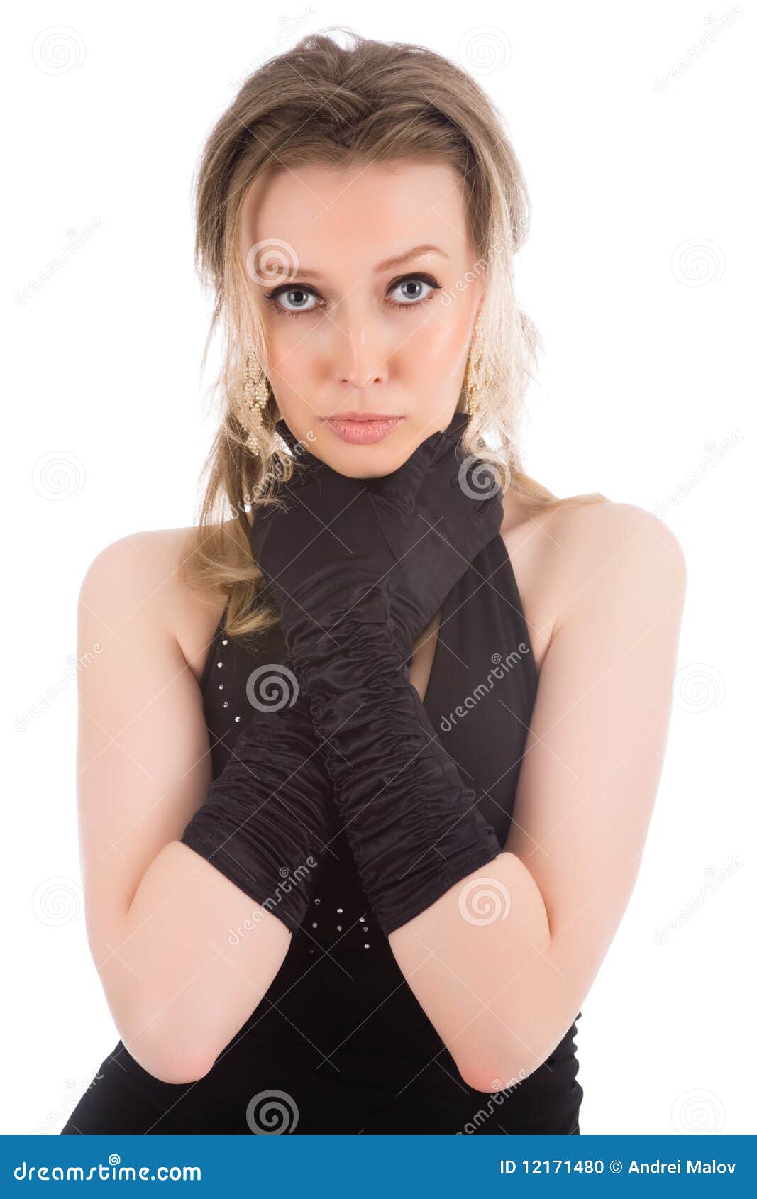 Woman with hand in gloves stock photo. Image of attractive 12171480