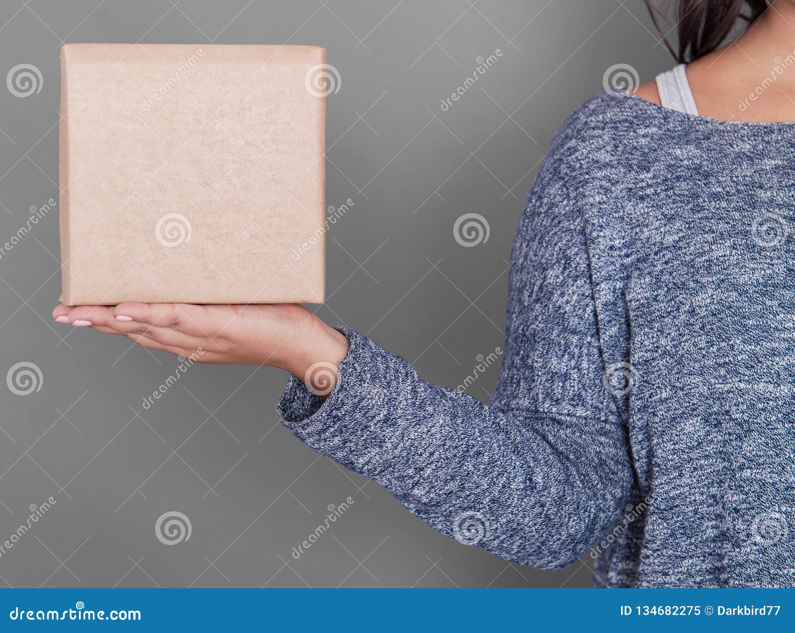 Download Woman Holding Blank Carton Box Mockup For Design Stock Image Image Of Mock Object 134682275