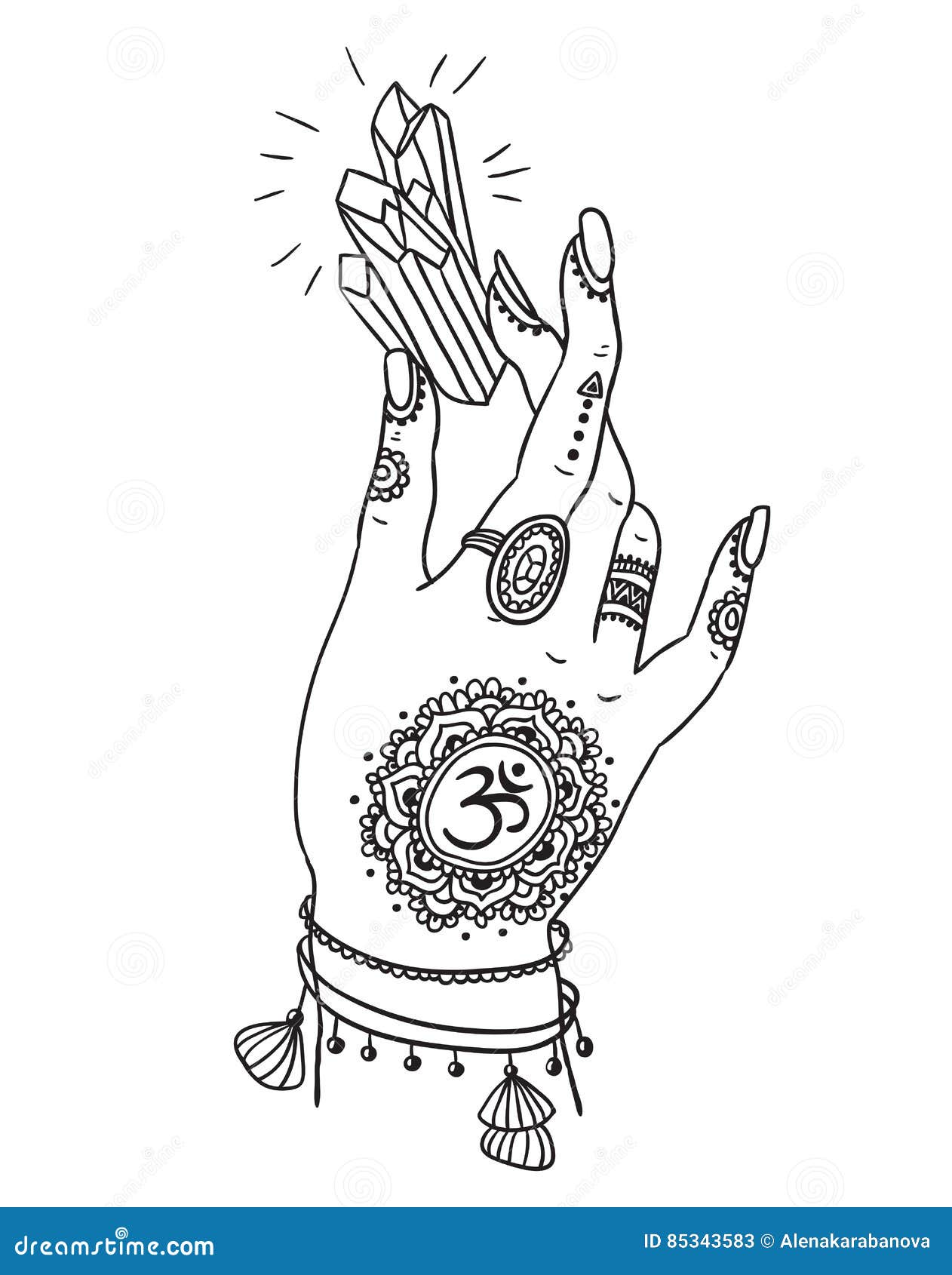 Woman Hand is Holding Magic Crystal. Vector Illustration Isolated ...