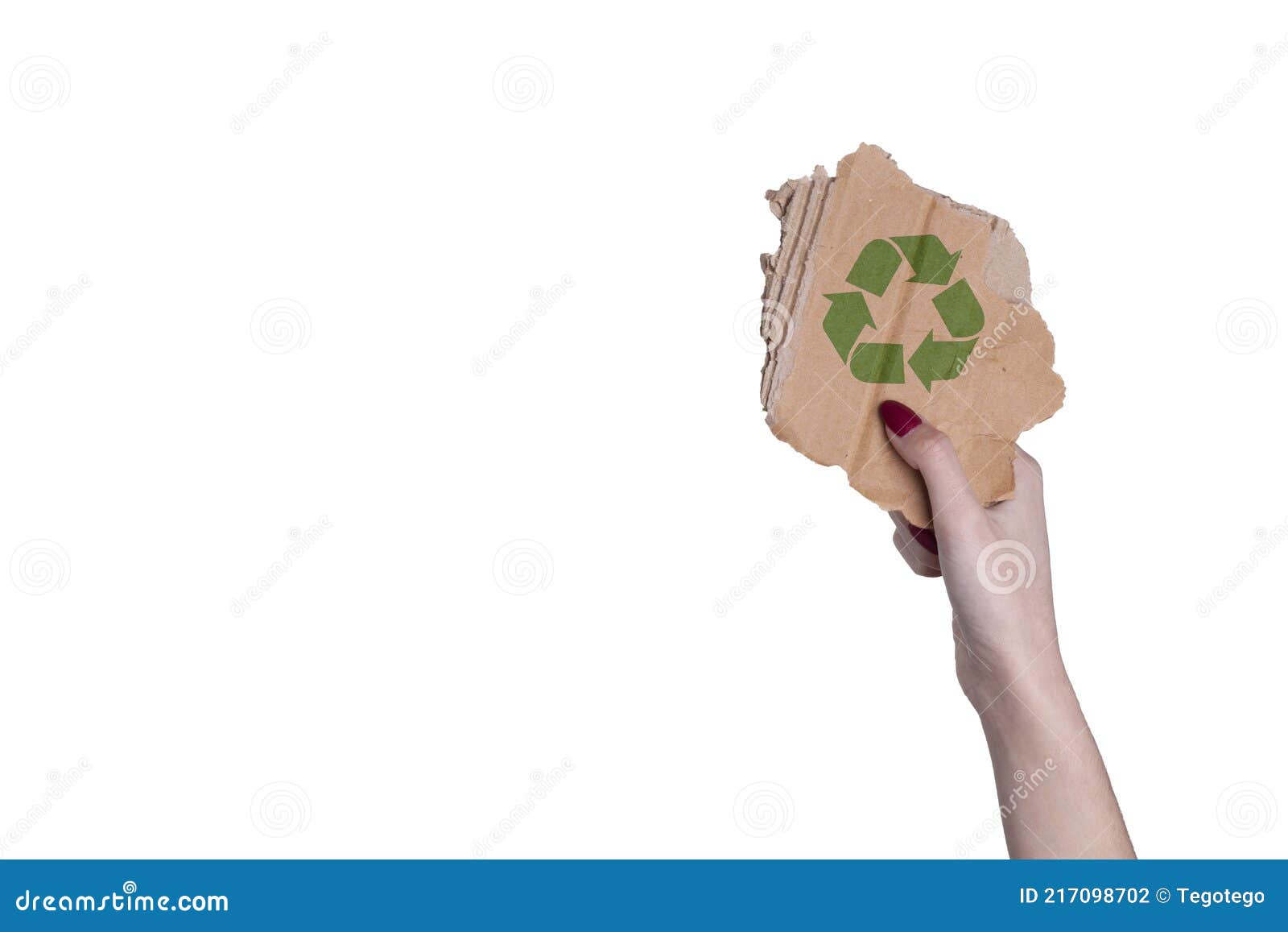 woman hand holding a piece of carton with recycle sign