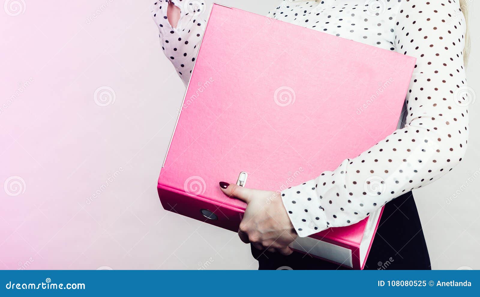 Woman Holding Pink Binder with Documents Stock Image Image of