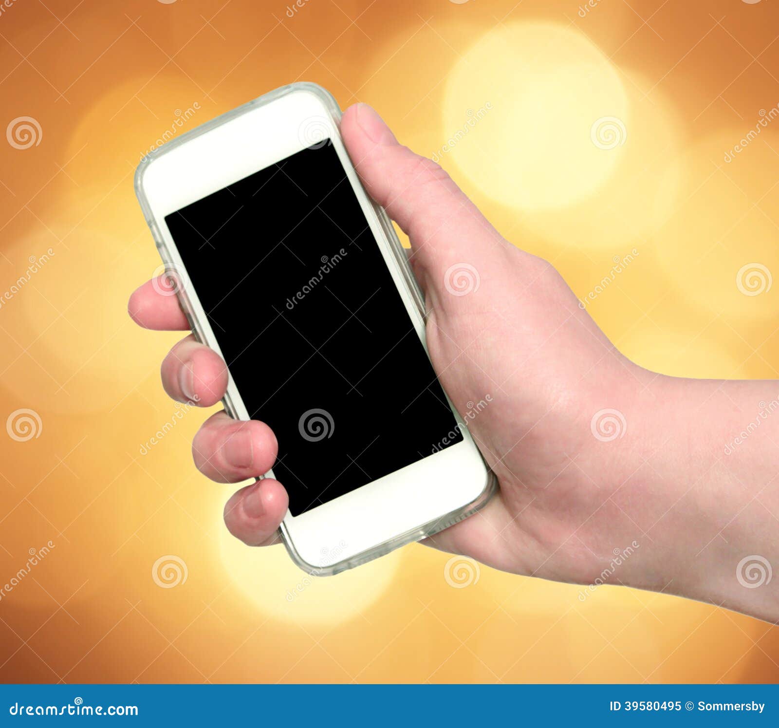 Woman Hand Showing Smart Phone With Isolated Screen On An Abstract